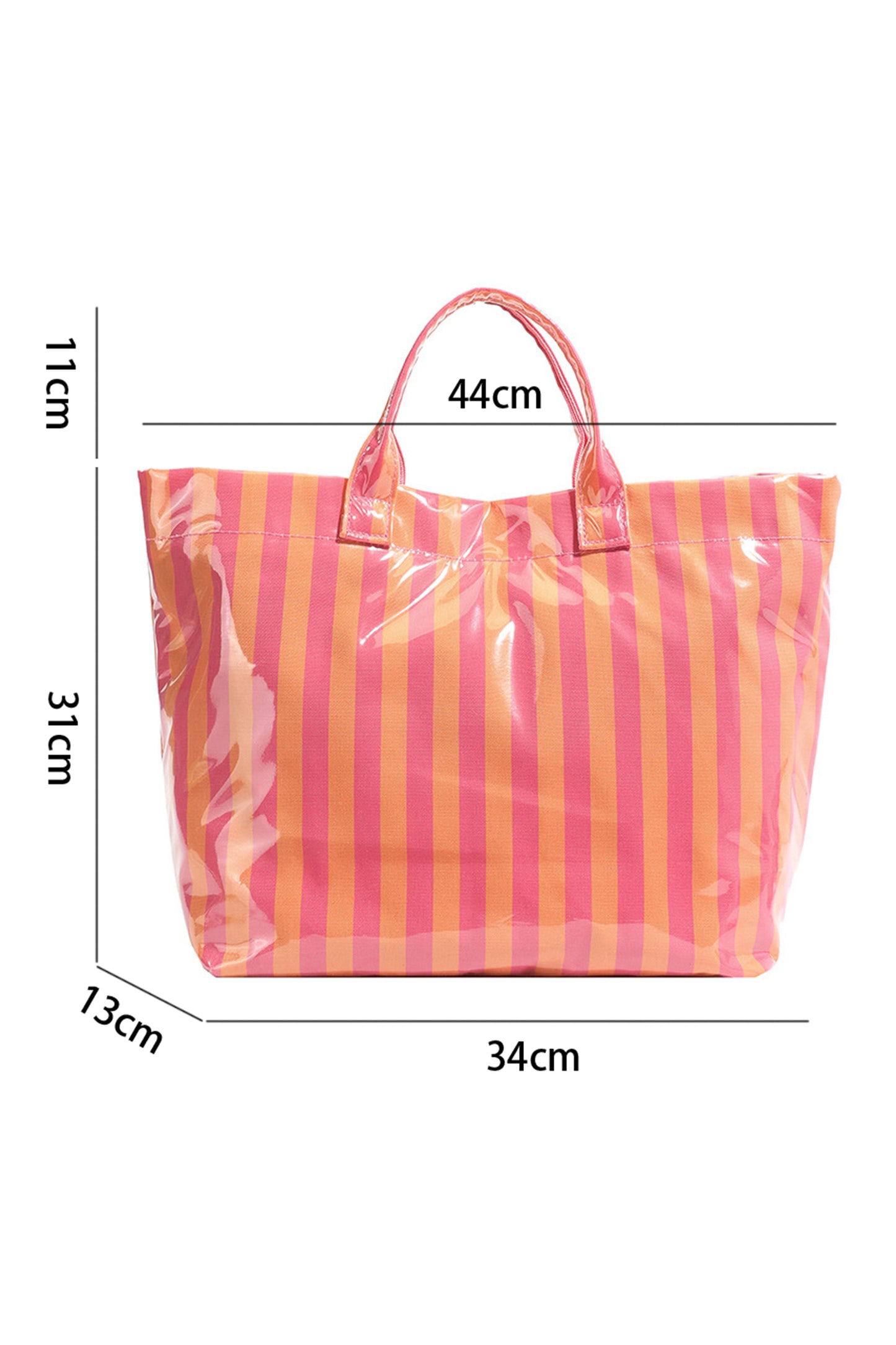 Pink Glossy Striped Vinyl Large Tote Bag