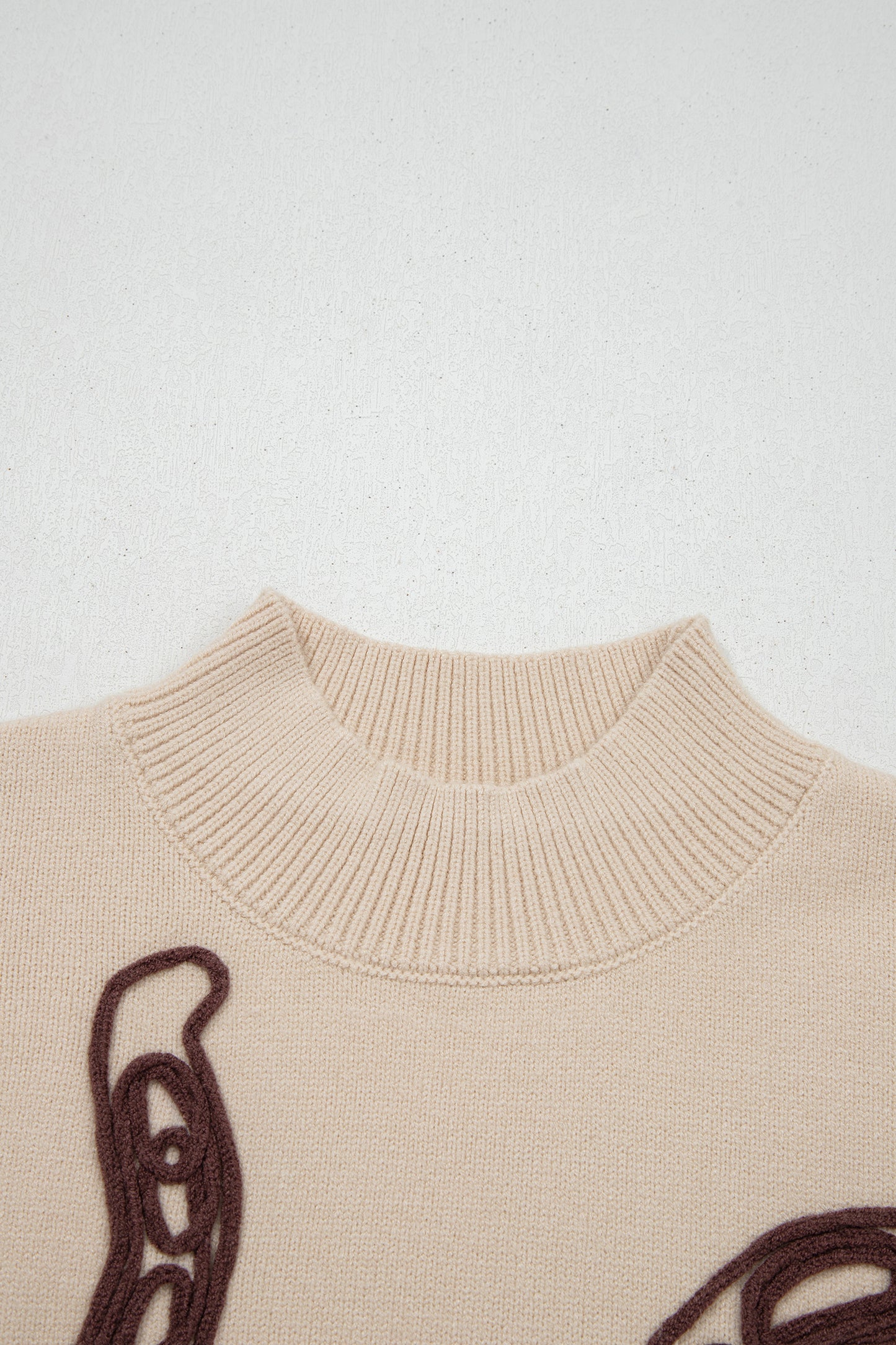 Bright Corded Horseshoes Ribbed Trim Mock Neck Short Sleeve Sweater