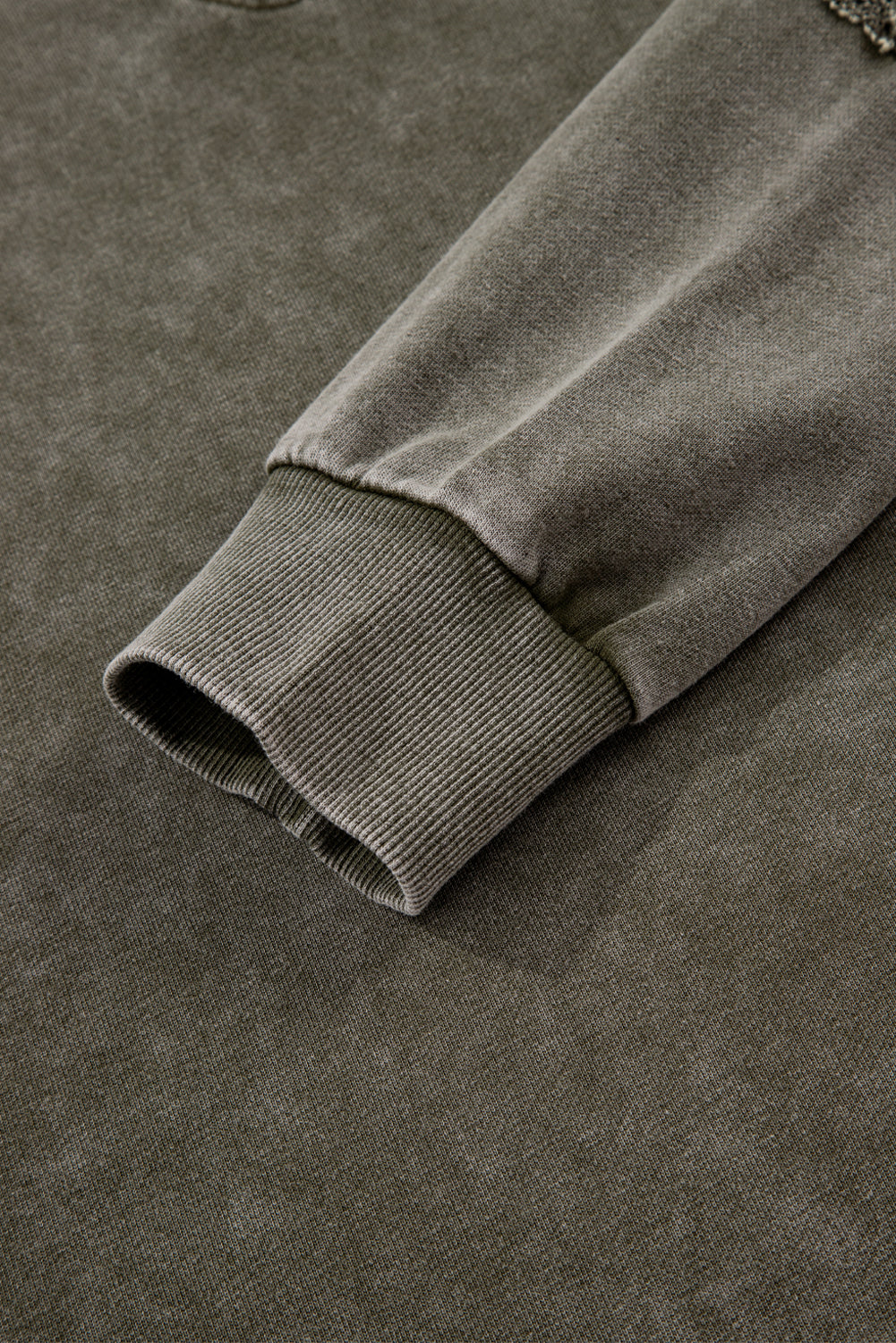 Sail Blue Lace Applique Notched Neck Mineral Wash Baggy Sweatshirt