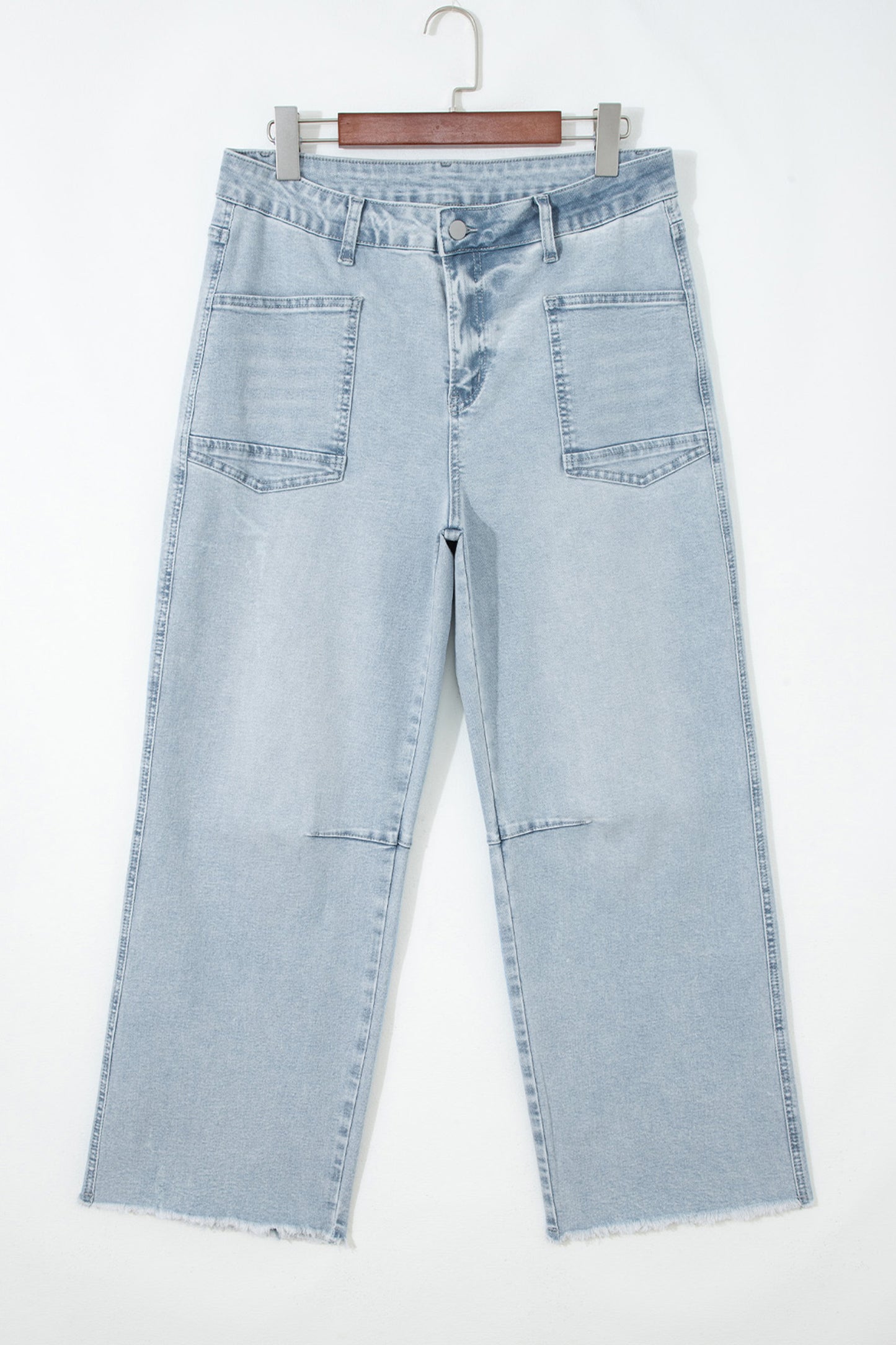 Sail Blue Frayed Cropped Straight Jeans
