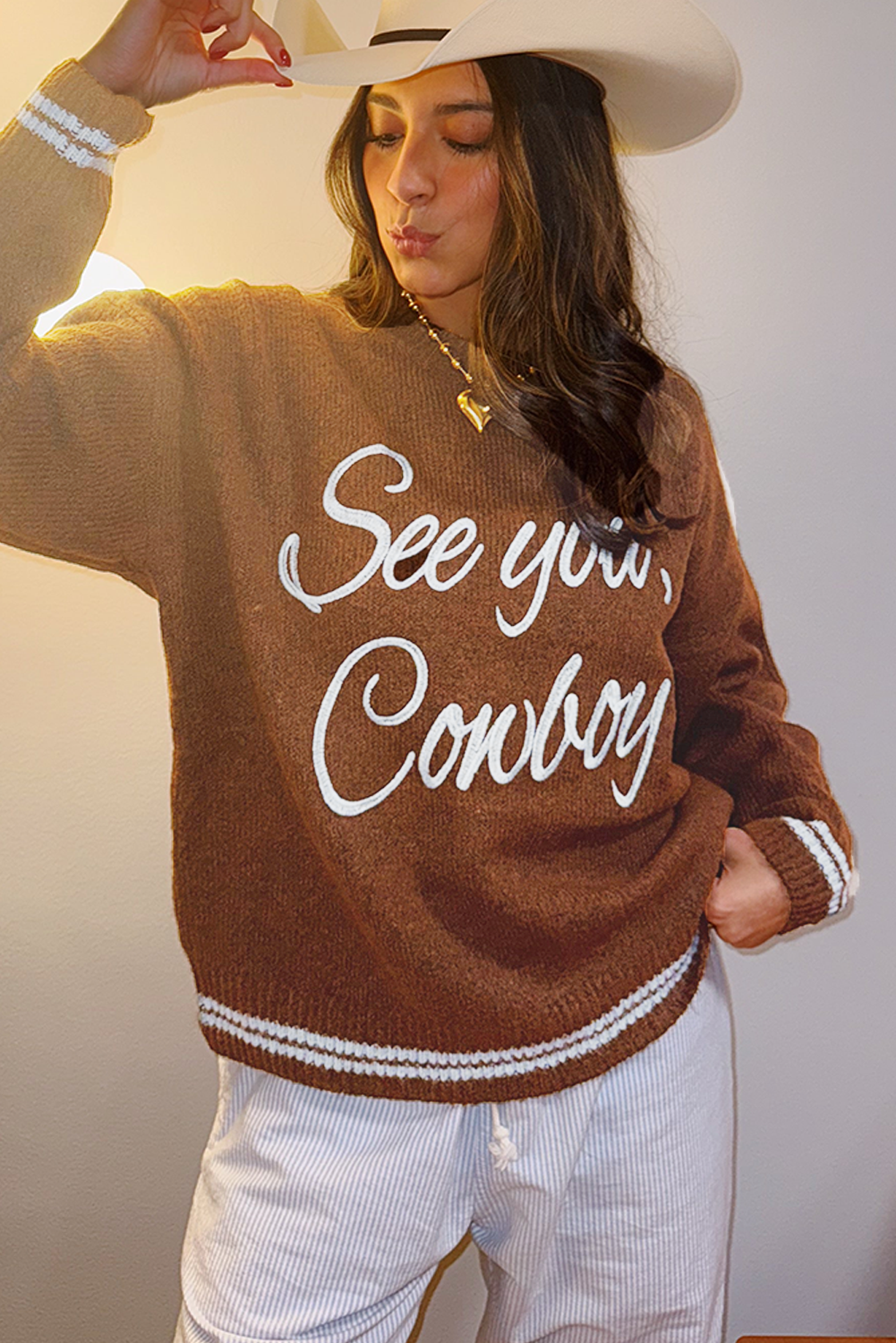 Coffee Letter Embroidered Graphic Sweater
