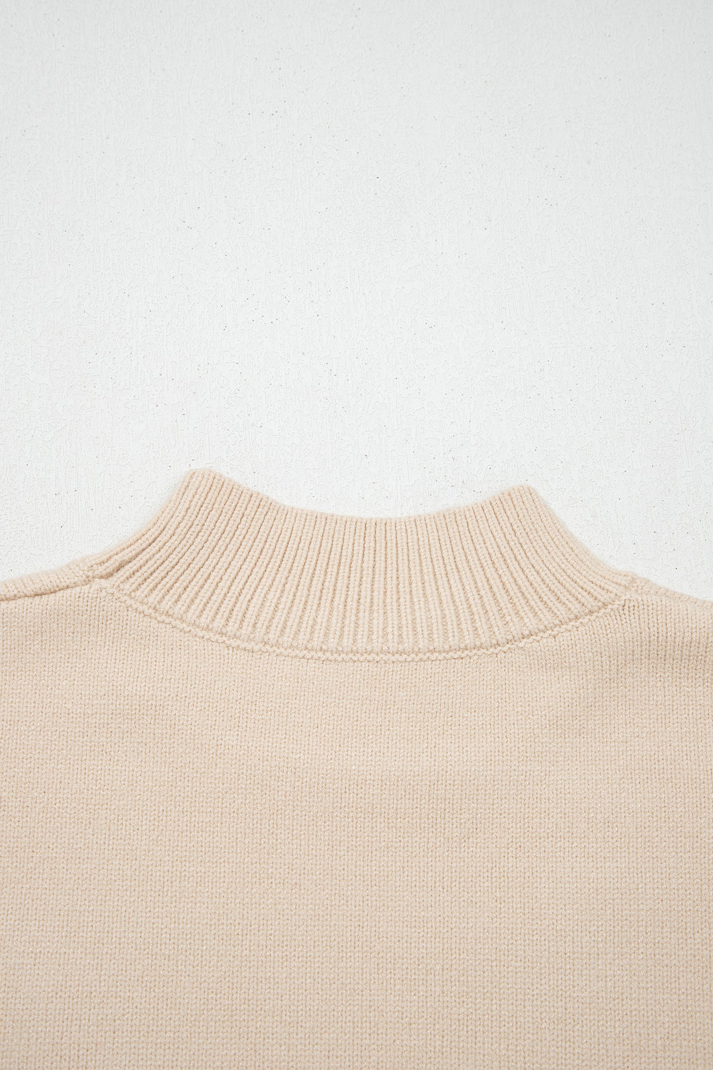 Bright Corded Horseshoes Ribbed Trim Mock Neck Short Sleeve Sweater