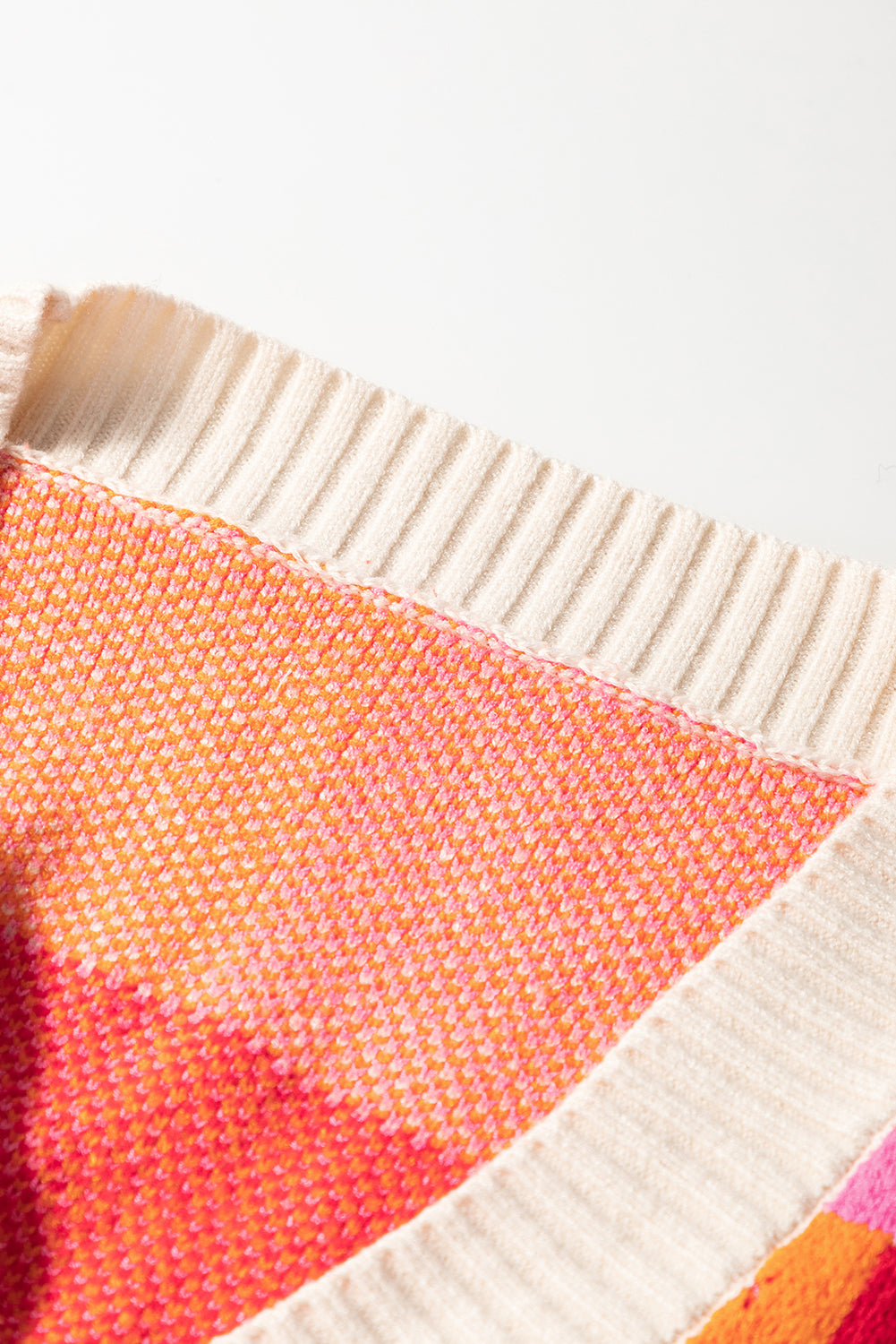 Red Light Checkered Drop Shoulder Exposed Seam Open Front Cardigan