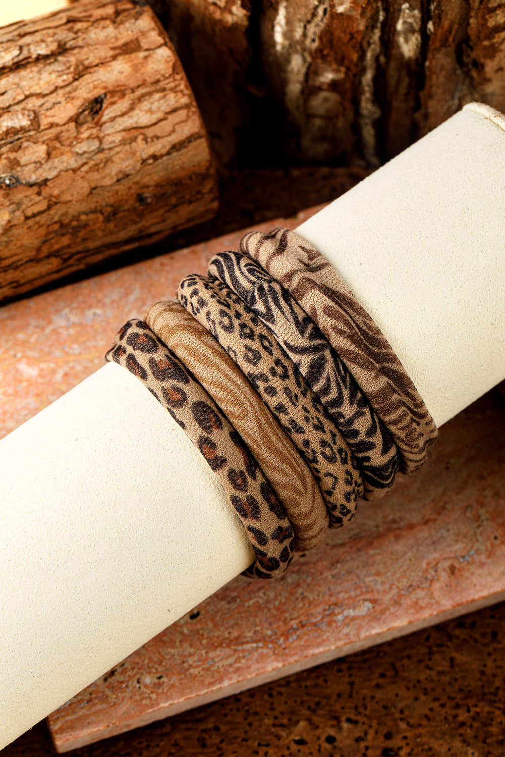 Light French Beige Leopard Print Elastic Hair Tie