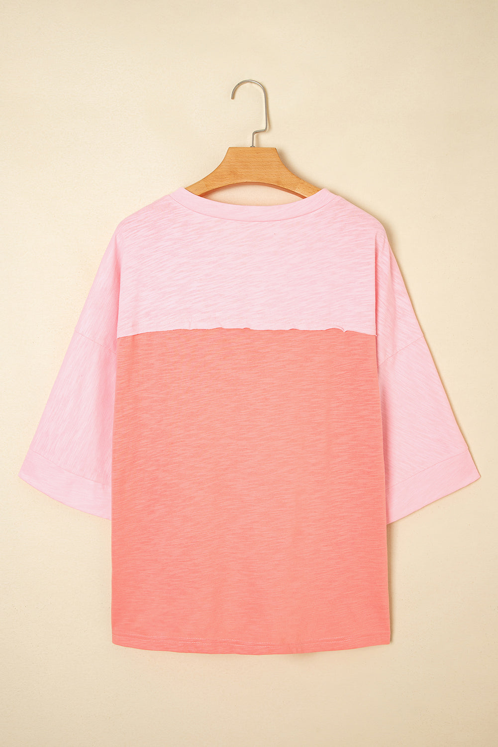 Pink Flower Patched Exposed Seam 3/4 Sleeve top