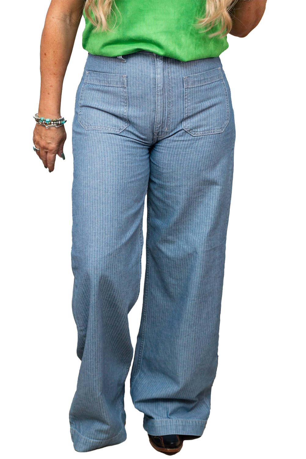 Dusk Blue Patched Pocket Textured Wide Leg Plus Size Jeans