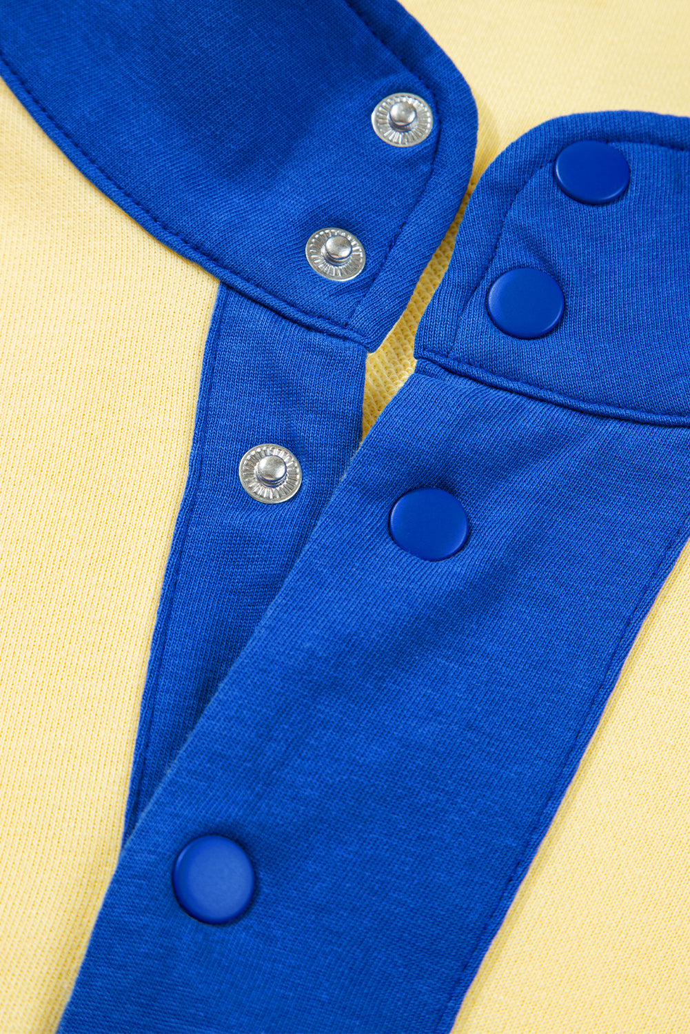 Red Dahlia Colorblock Patchwork Half Button Pullover and Shorts Outfit