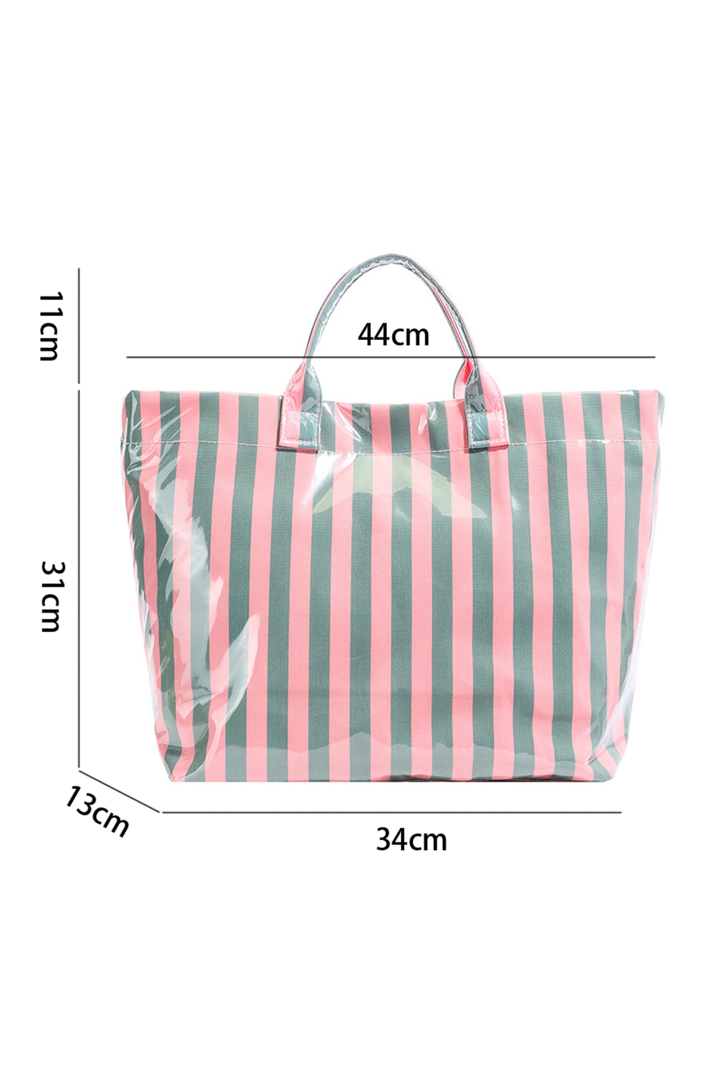 Pink Glossy Striped Vinyl Large Tote Bag