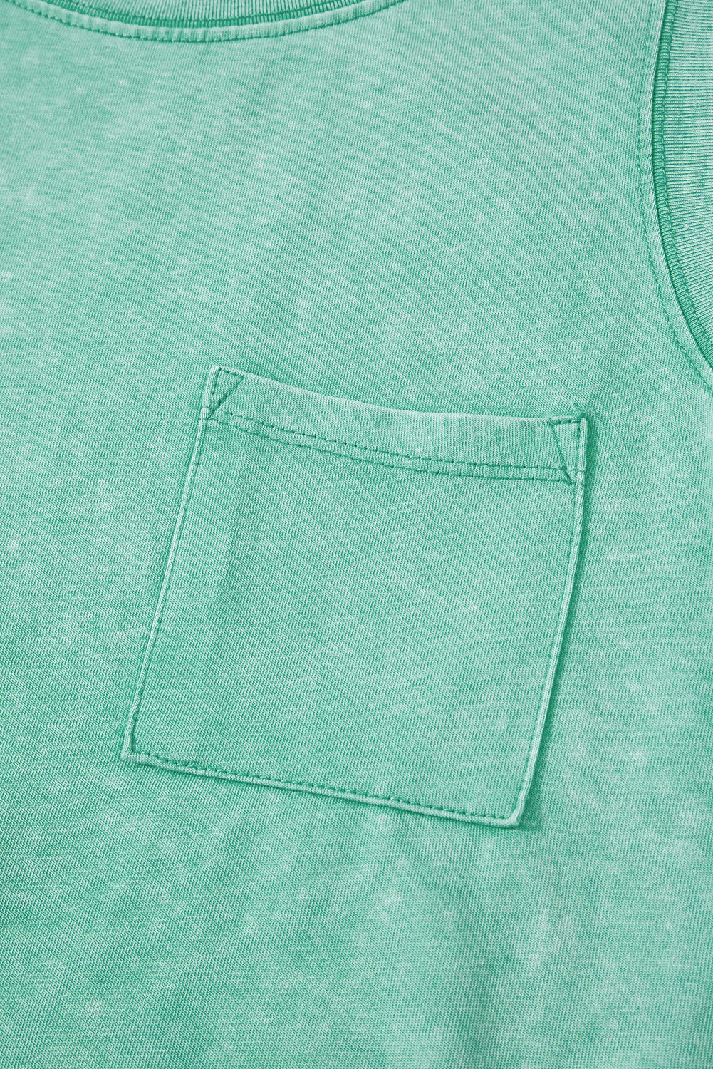 Sea Green Mineral Wash Patched Chest Pocket Tank Top