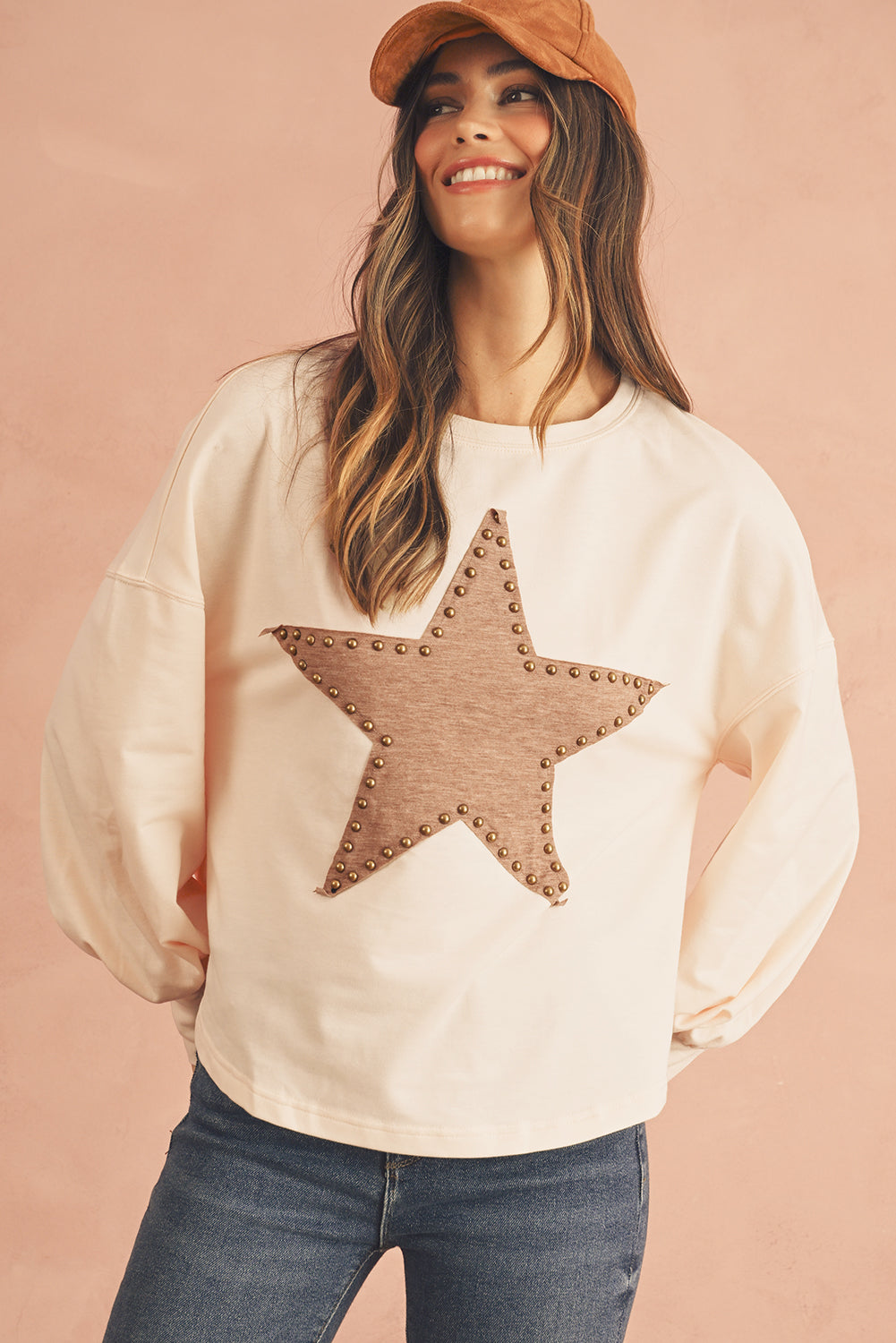 Gossamer Pink Studded Star Graphic Oversized Top