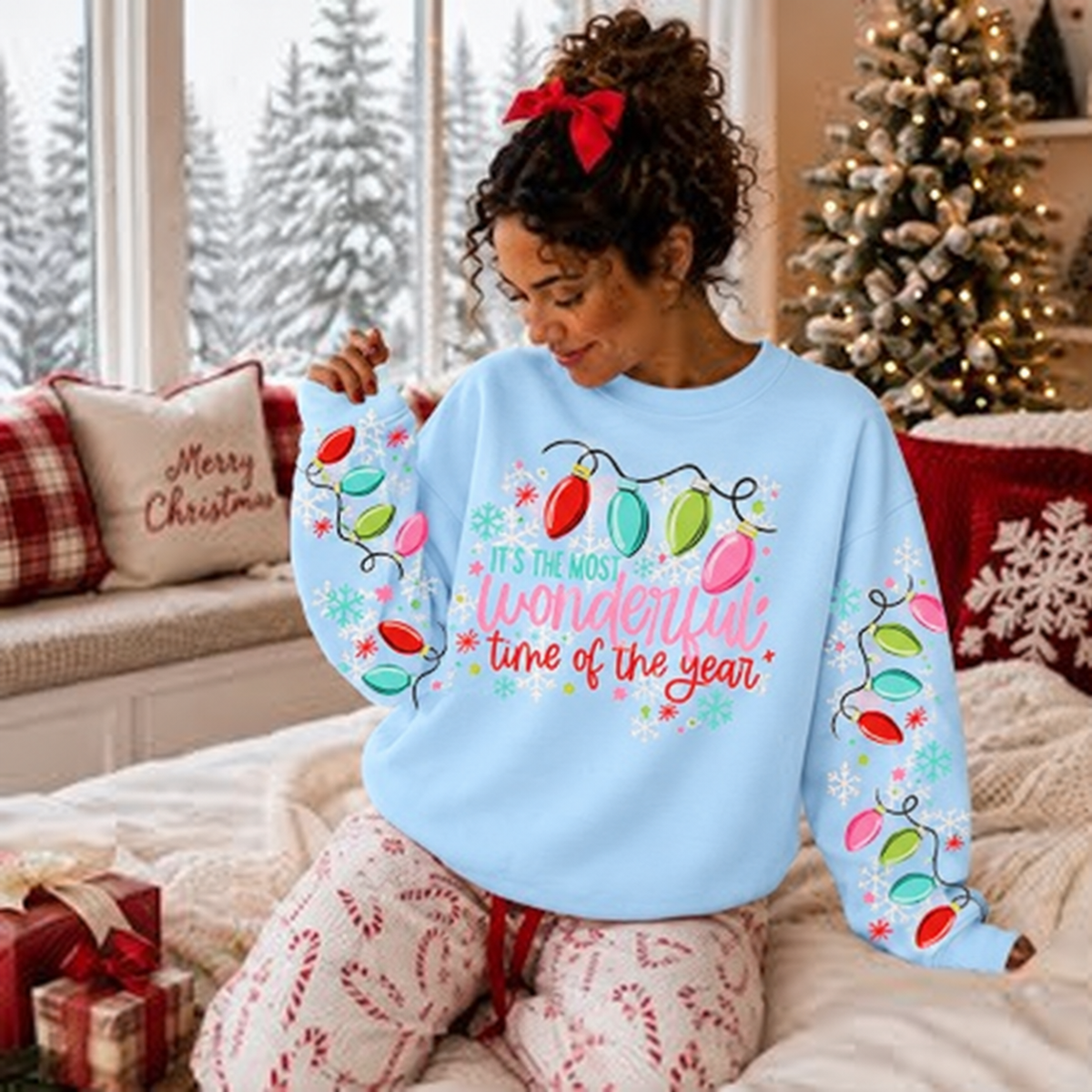 Christmas Lights Up Women's Crewneck Cozy Sweatshirt