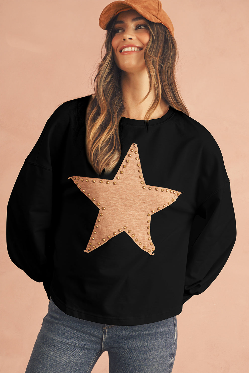 Gossamer Pink Studded Star Graphic Oversized Top