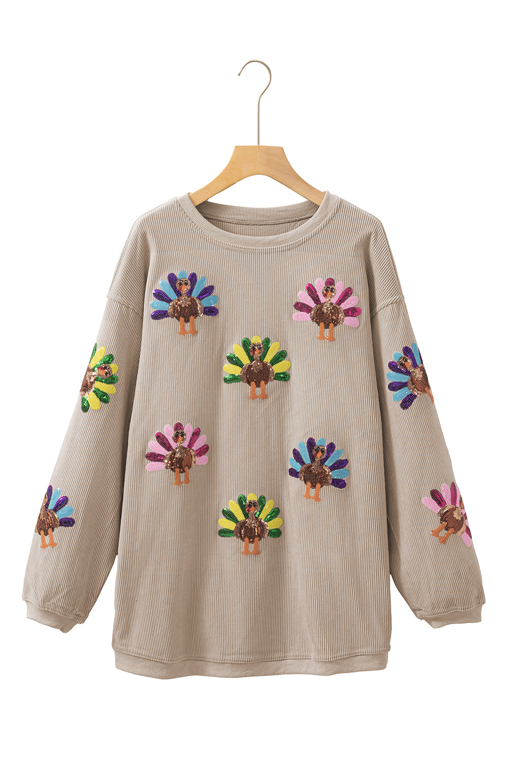 Smoke Gray Sequin Turkey Graphic Corded Baggy Sweatshirt