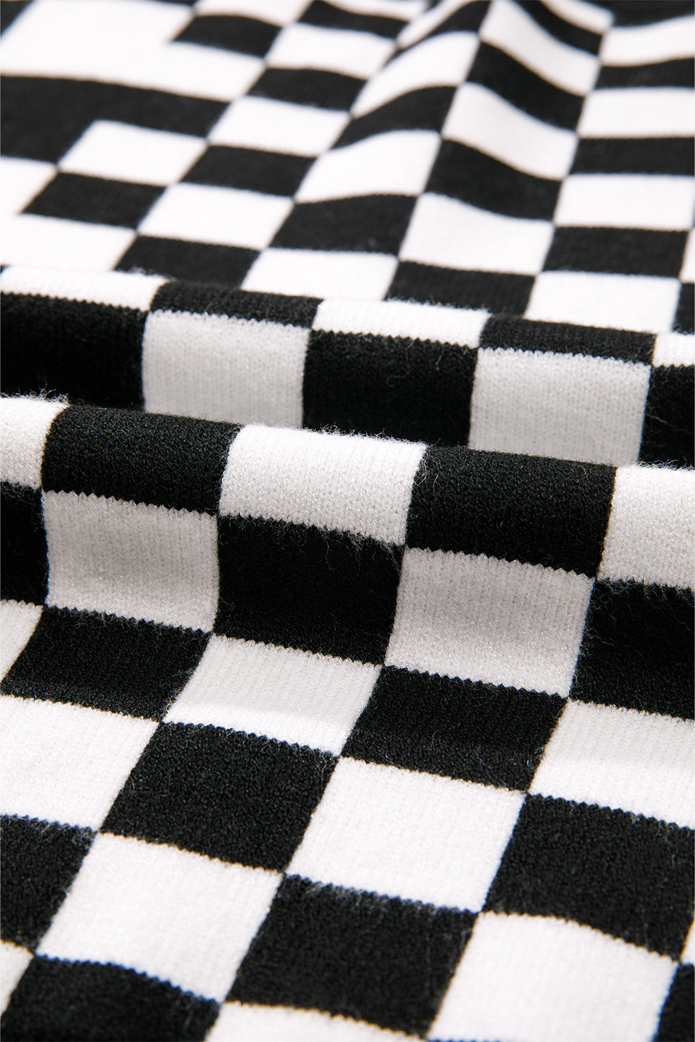 Brown Checkered Drop Shoulder Round Neck Sweater