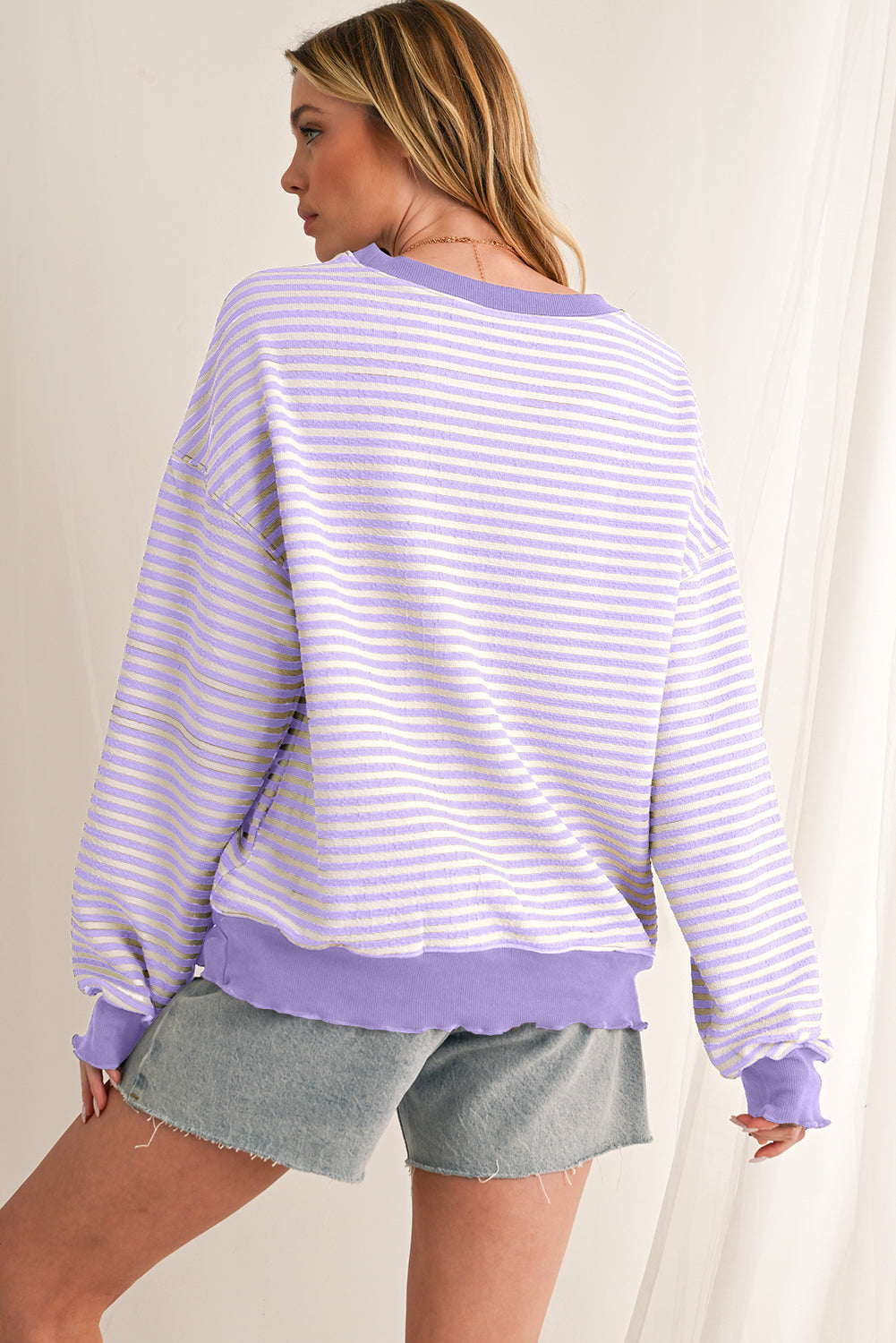 Brown Stripe Drop Shoulder Long Sleeve Top