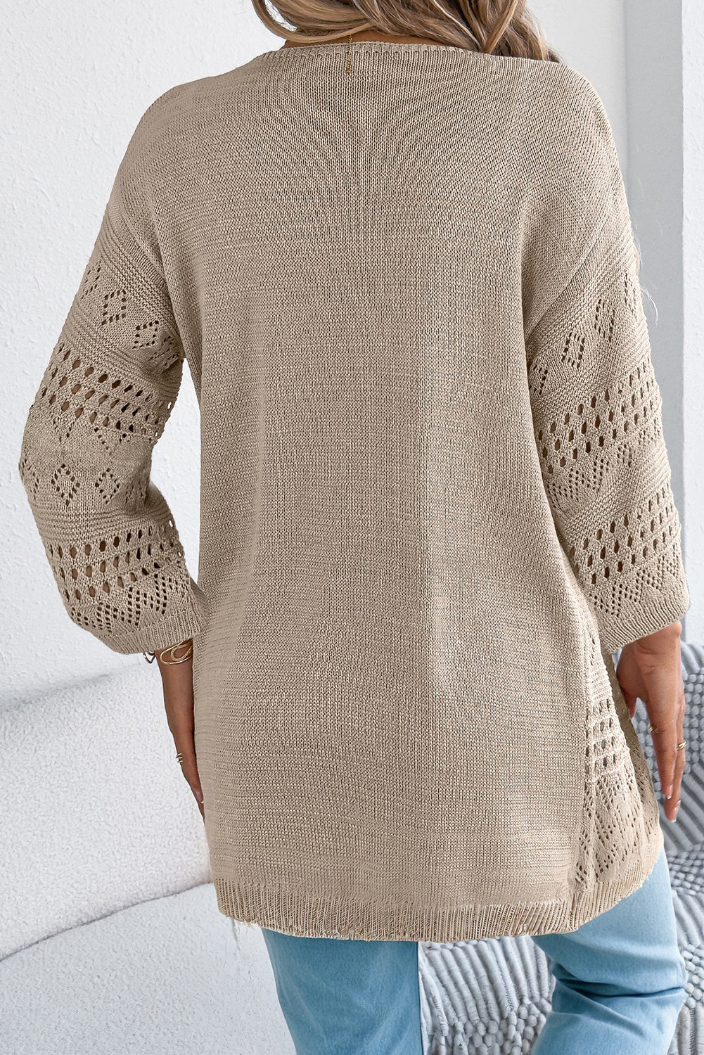 Smoke Gray Solid Color Hollow Knit Cardigan