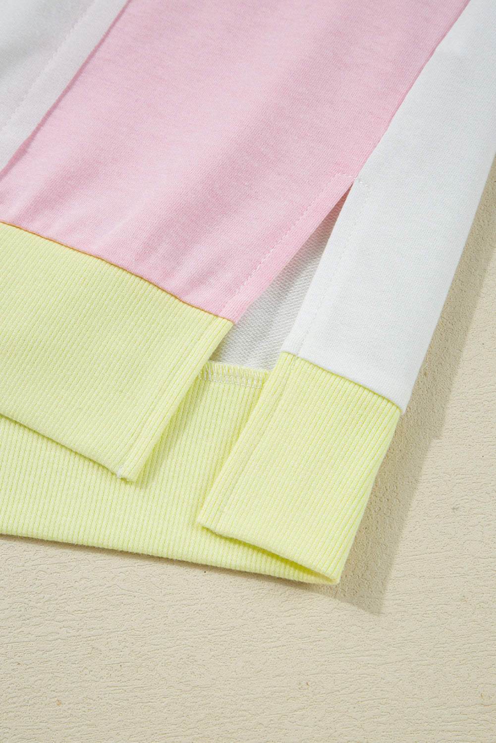 White Floral Colorblock Patchwork Notched Neck Long Sleeve Top