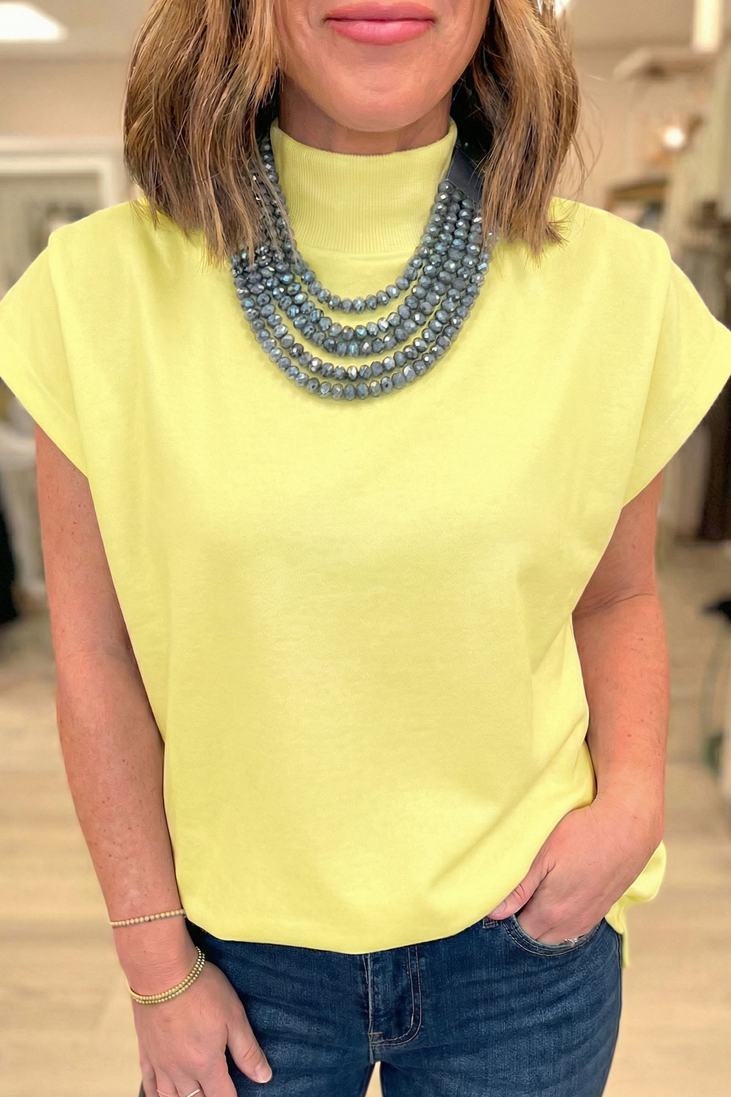 Black Solid Color High Neck Cap Sleeve Loose Top