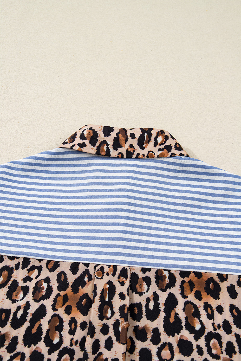 Sky Blue Leopard and Striped Patchwork Button Shirt
