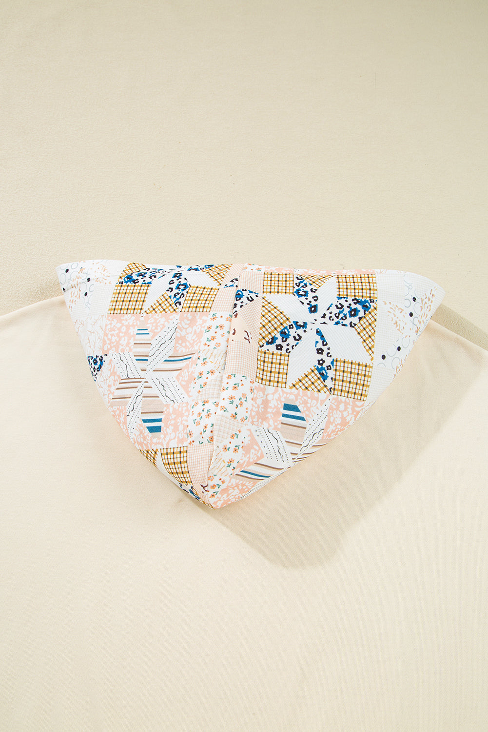 Beige Geometric Pattern Patchwork Hoodie