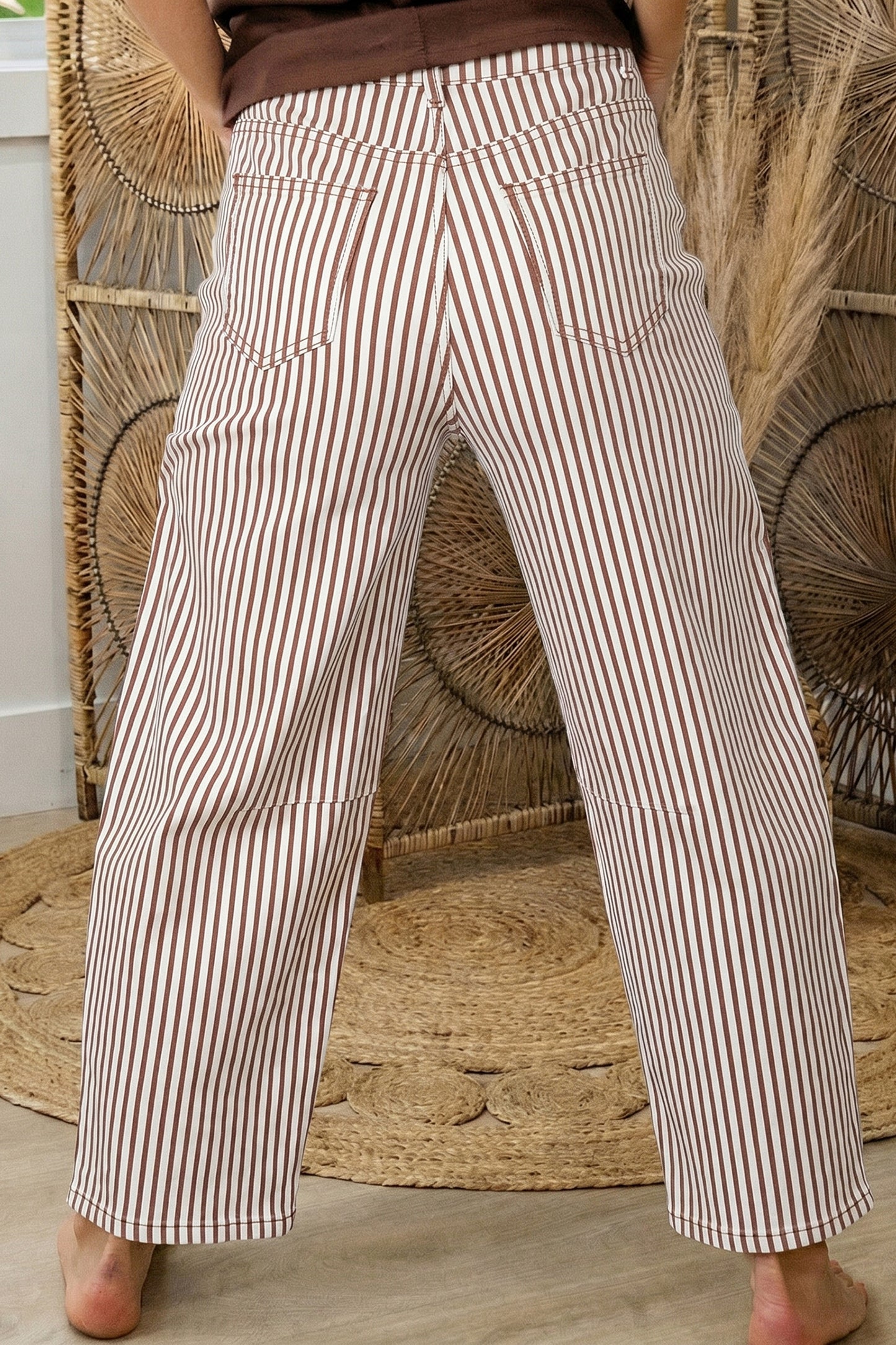 Sky Blue Stripe Casual Barrel Jeans