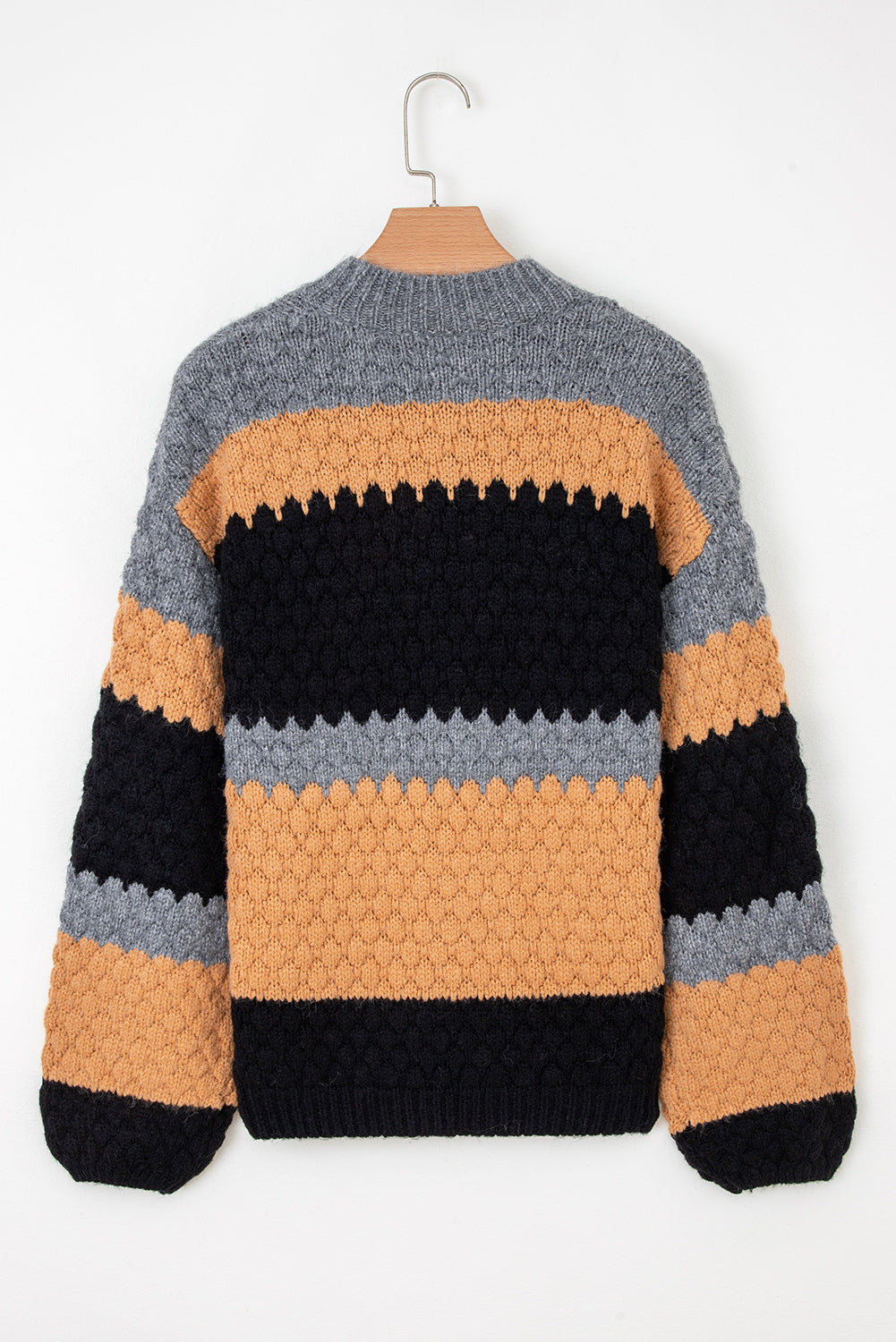 Khaki Colorblock High Neck Baggy Sweater