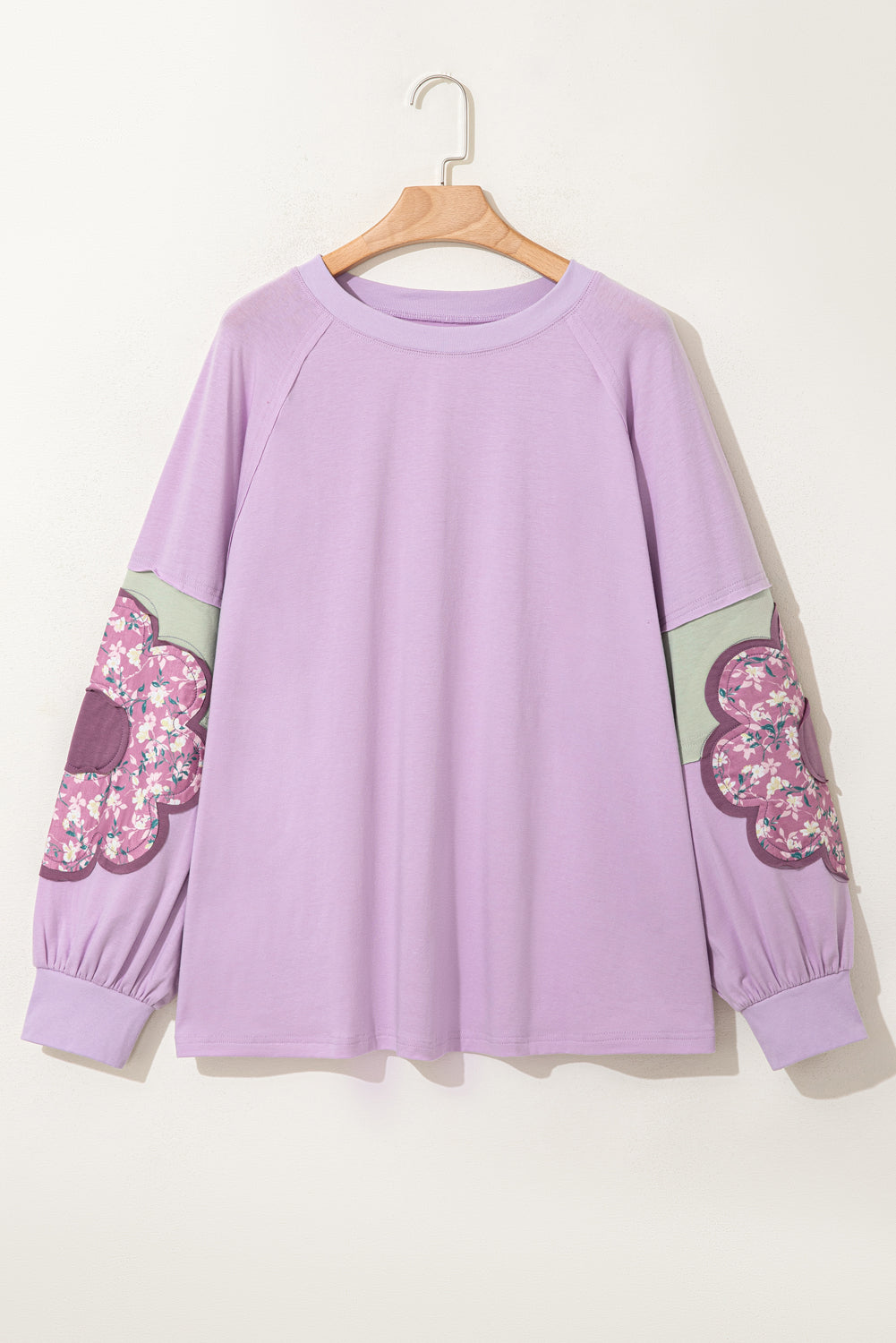 Phalaenopsis Flower Patched Colorblock Plus Size Pullover Top