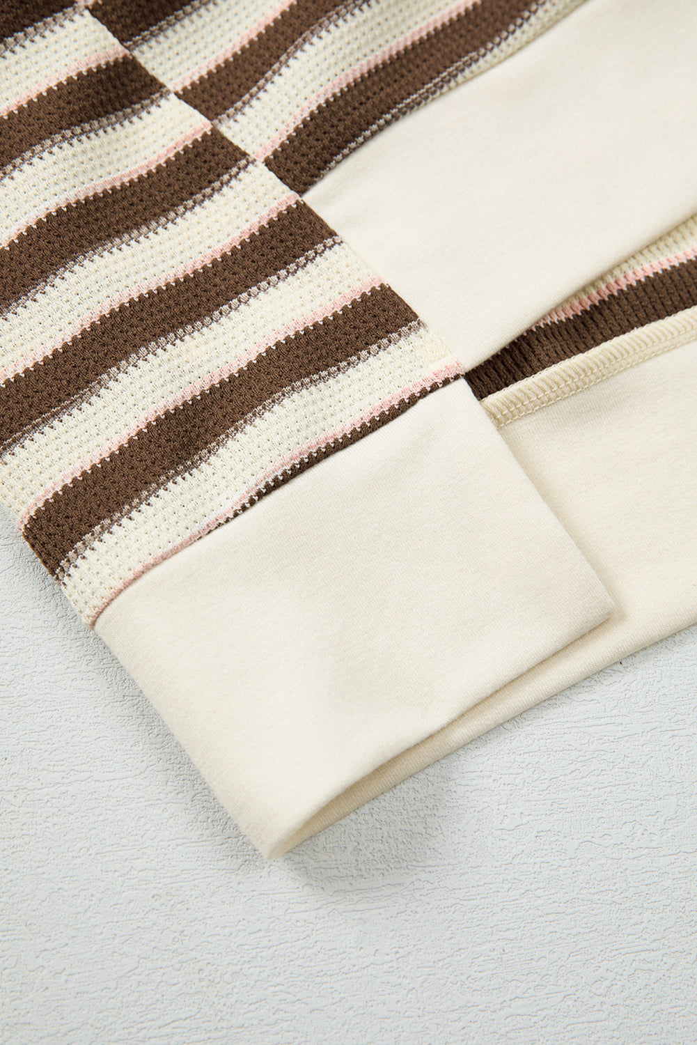 Khaki Striped Patchwork Oversized Pullover Top