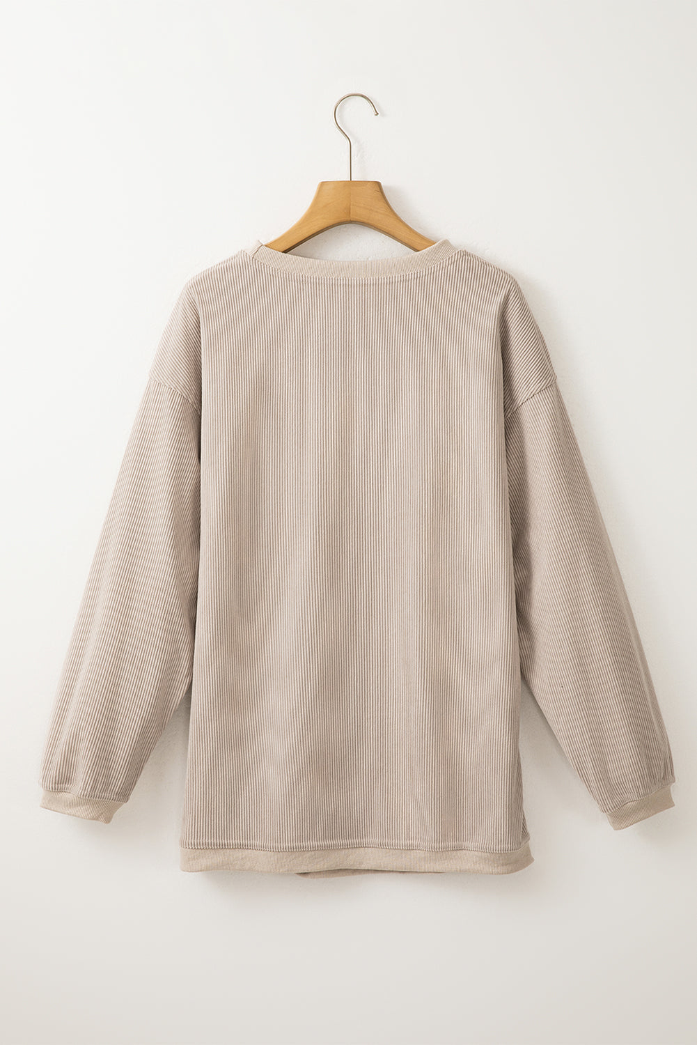 Light Pink Plain Drop Sleeve Crinkle Rib Oversized Sweatshirt