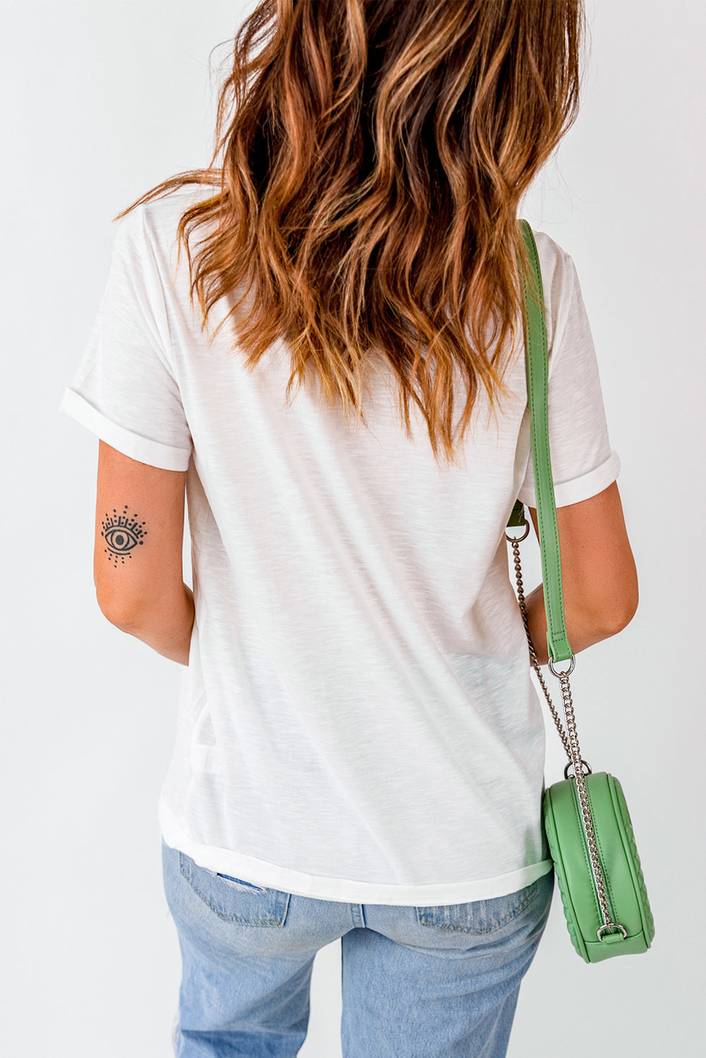 White Boot Stitch Pattern Printed Cotton Blend Tee