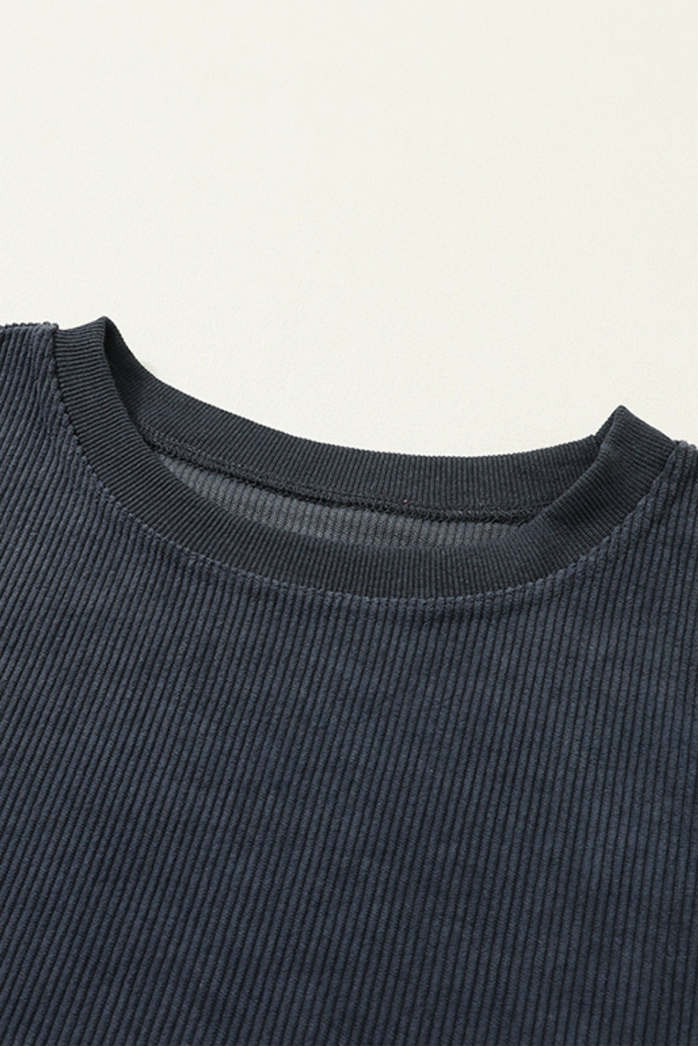 Light Pink Plain Drop Sleeve Crinkle Rib Oversized Sweatshirt