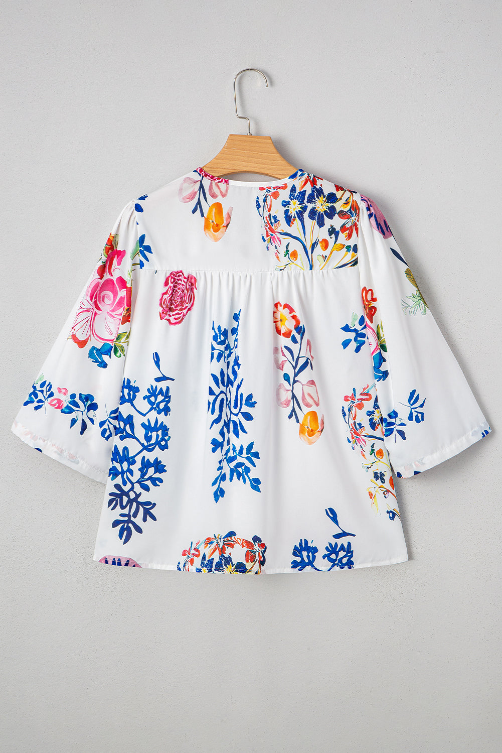 White Boho Floral Fringe Tie V Neck Blouse