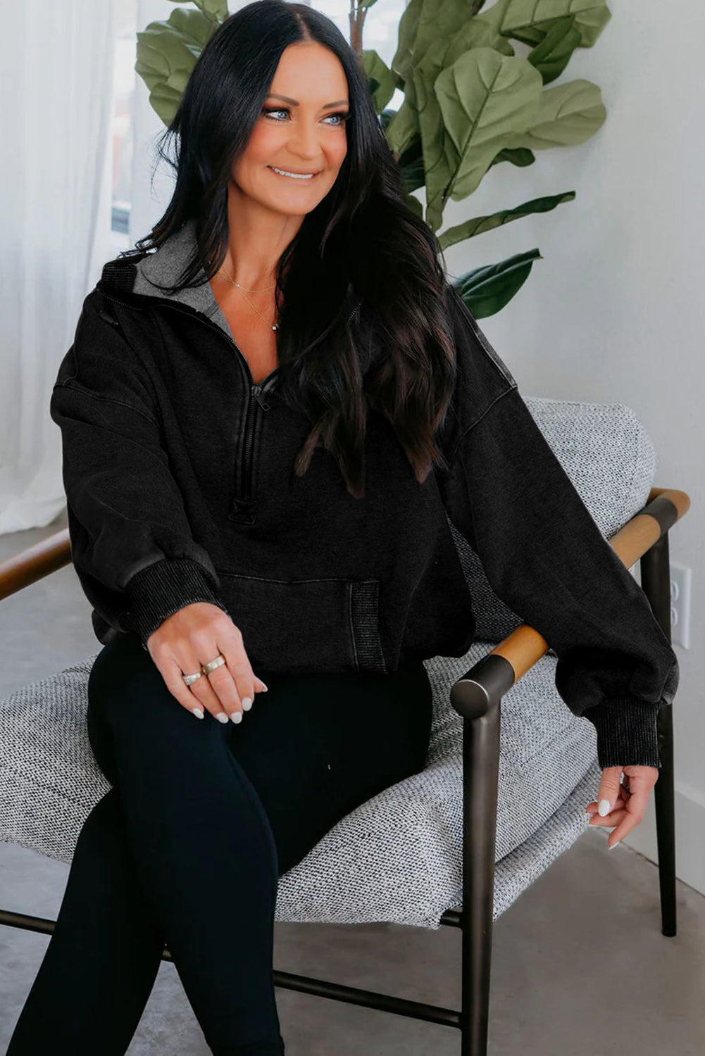 Elmwood Half Zip Kangaroo Pocket Mineral Wash Baggy Hoodie