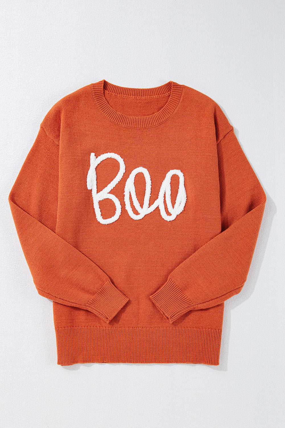 Orange Halloween Boo Drop Shoulder Knit Sweater