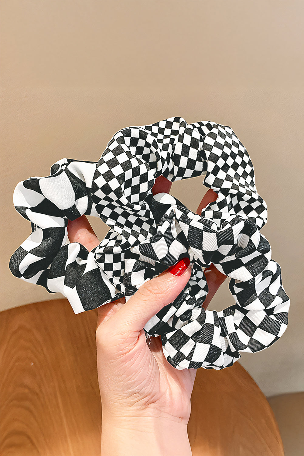 Black Checkered Cloth Hair Scrunchie