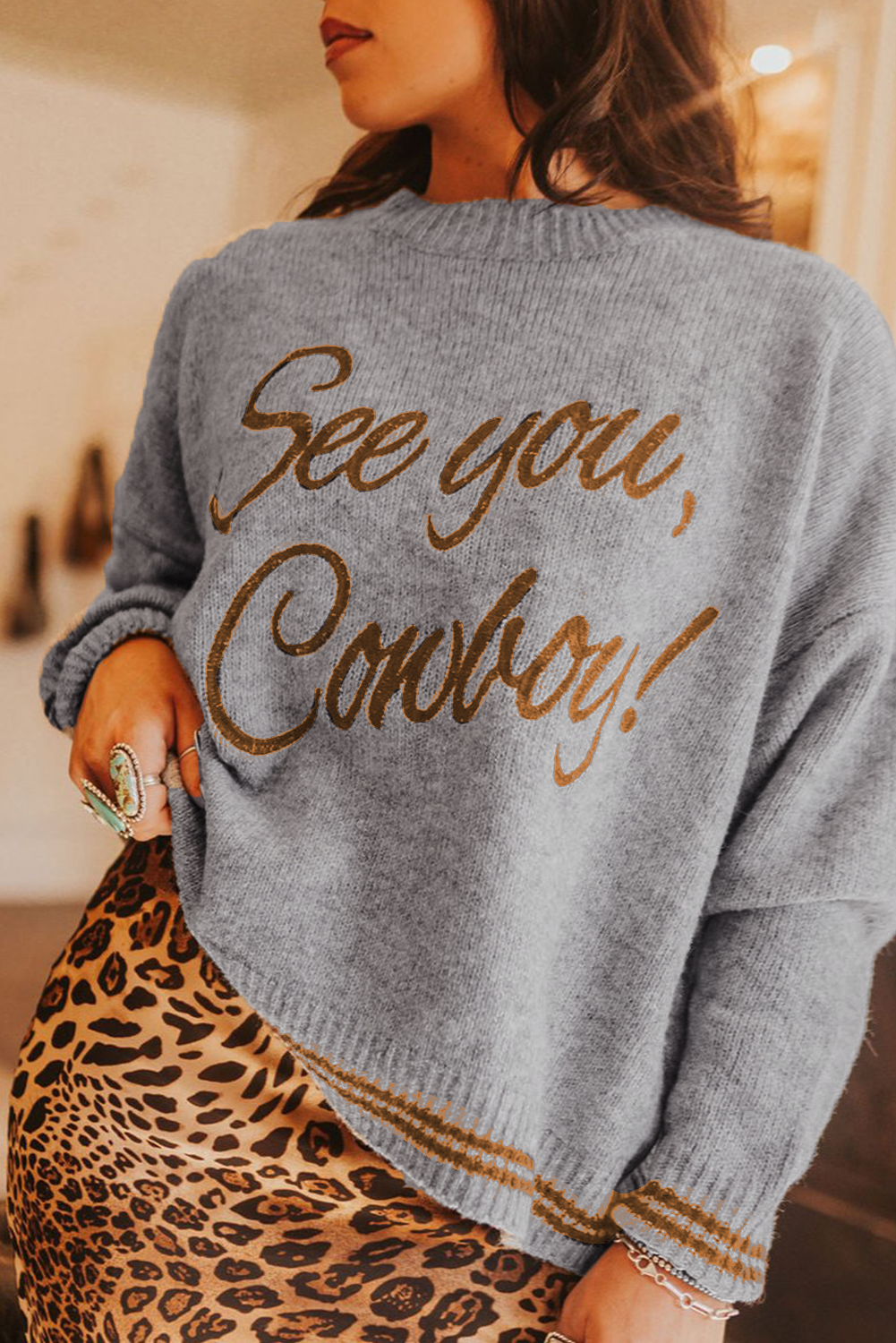 Coffee Letter Embroidered Graphic Sweater