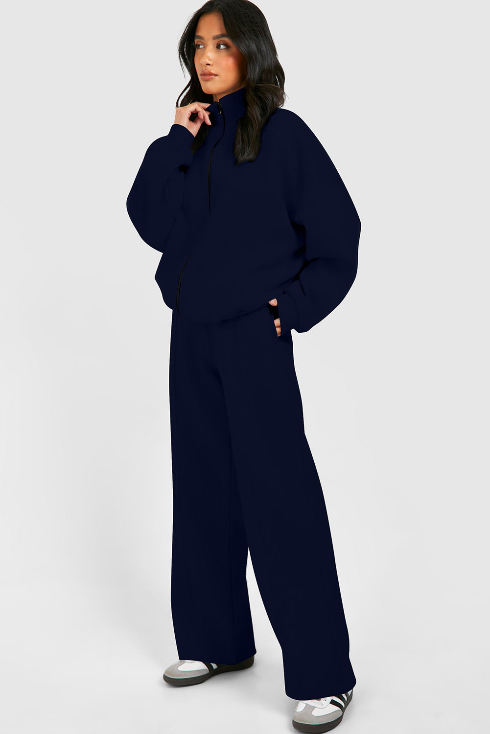Black Half Zip Sweatshirt and Pants Set