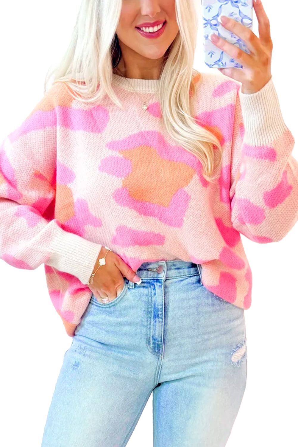 Sachet Pink Cheetah Colorblock Sweater