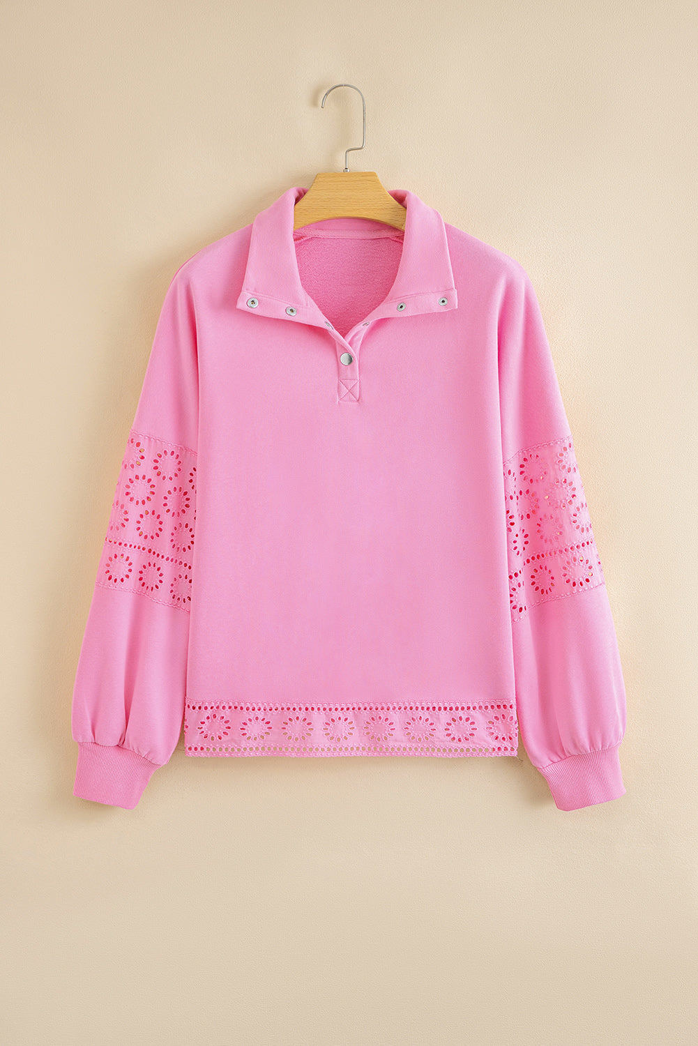 Bonbon Embroidered Flower Patchwork Snap Buttons Pullover Sweatshirt