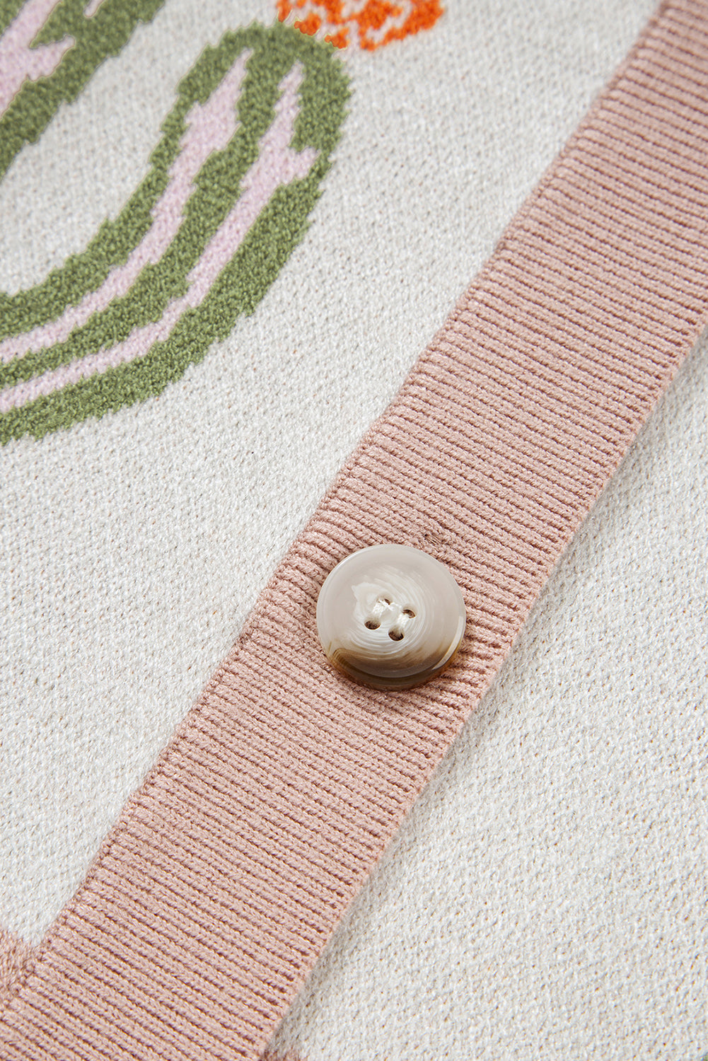 Apricot Cactus Pattern Button Front Knit Cardigan