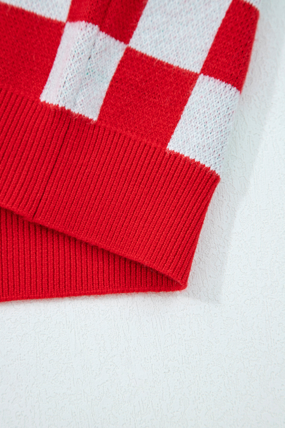 Red Checkered Christmas Tree Pattern Button V Neck Knit Cardigan