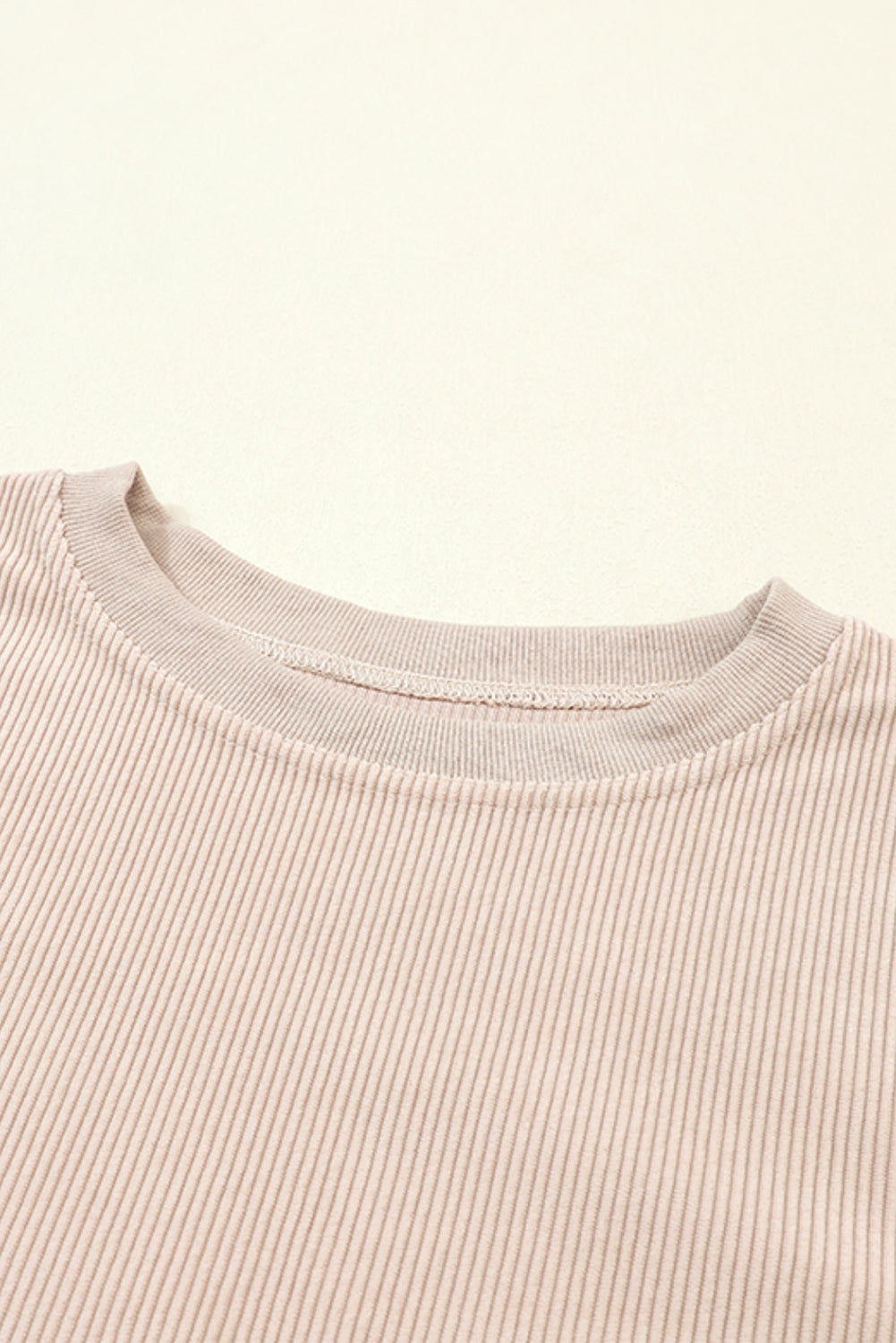 Light Pink Plain Drop Sleeve Crinkle Rib Oversized Sweatshirt