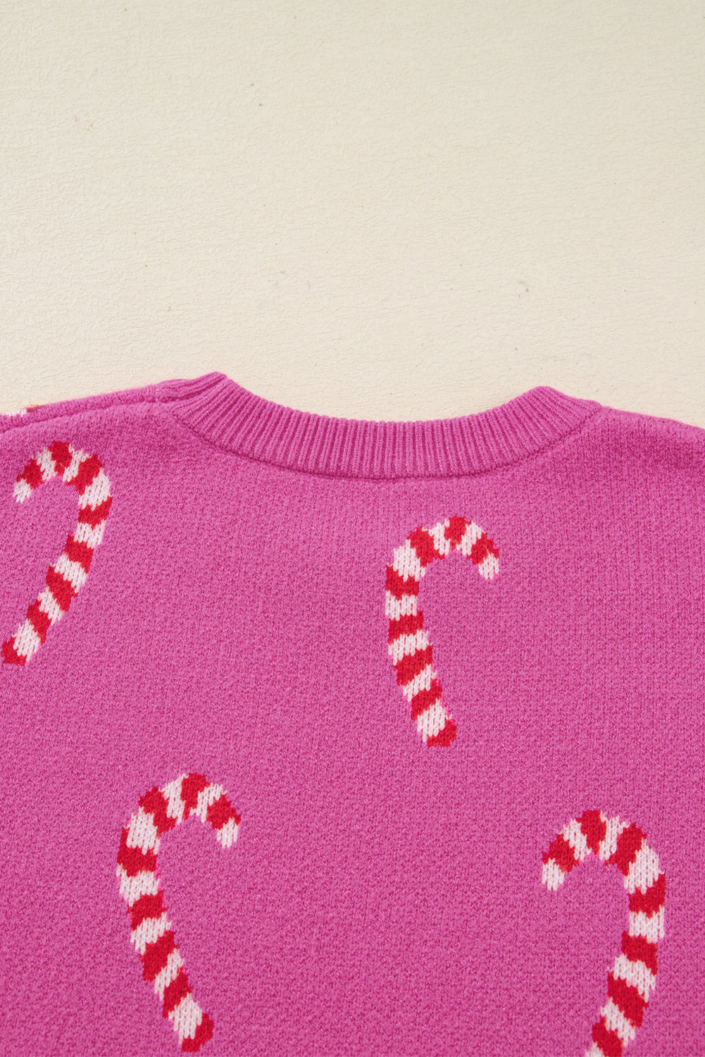 Sachet Pink Christmas Candy Cane Drop Shoulder Sweater