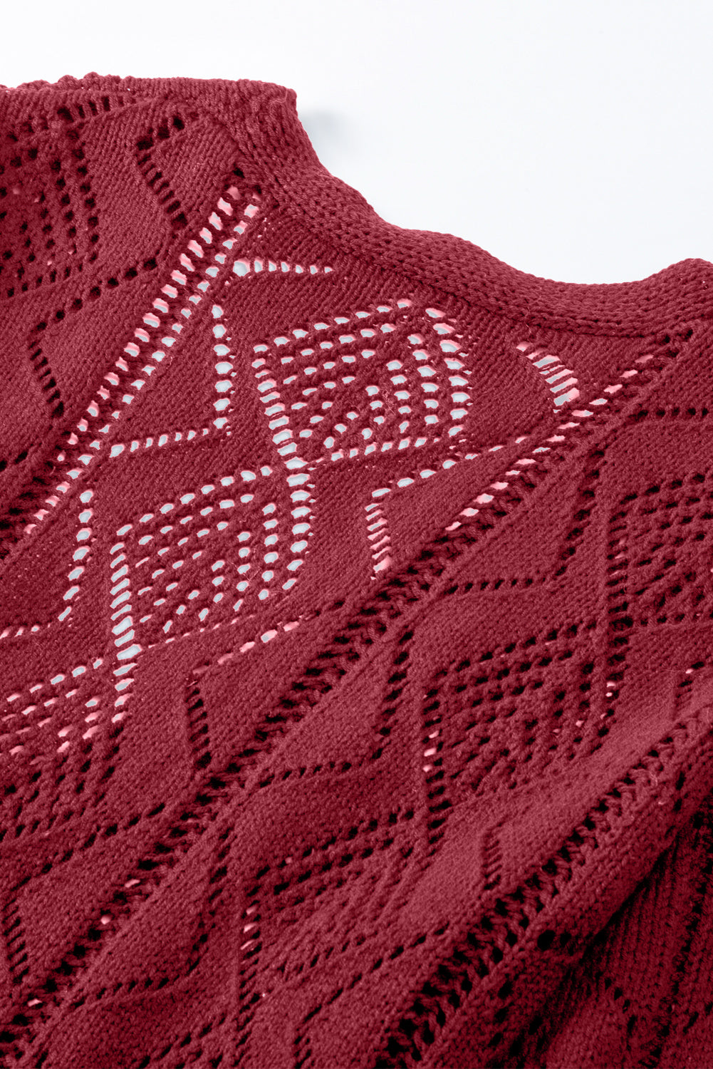 Red Button Up Hollow Out Loose Long Cardigan