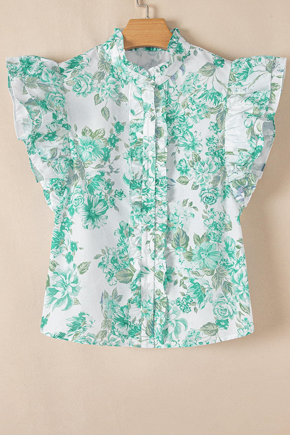 Floral Print Ruffle Sleeve Frilly Button Up Shirt