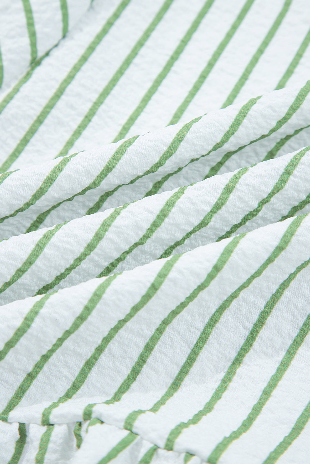 Green Stripe Flower Puff Sleeve Notch Neck Babydoll Blouse