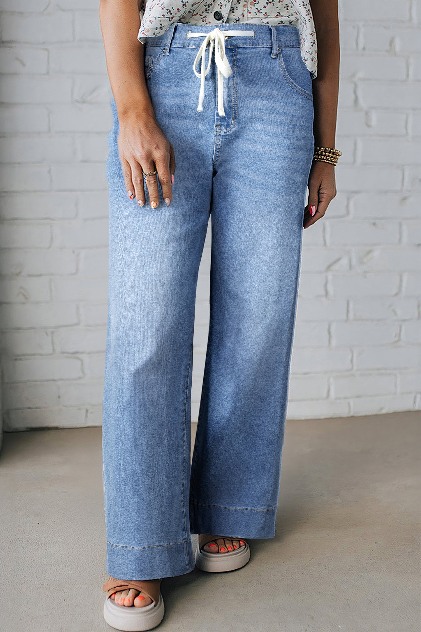 Blue Acid Wash Contrast Lace-up Plus Size Jeans