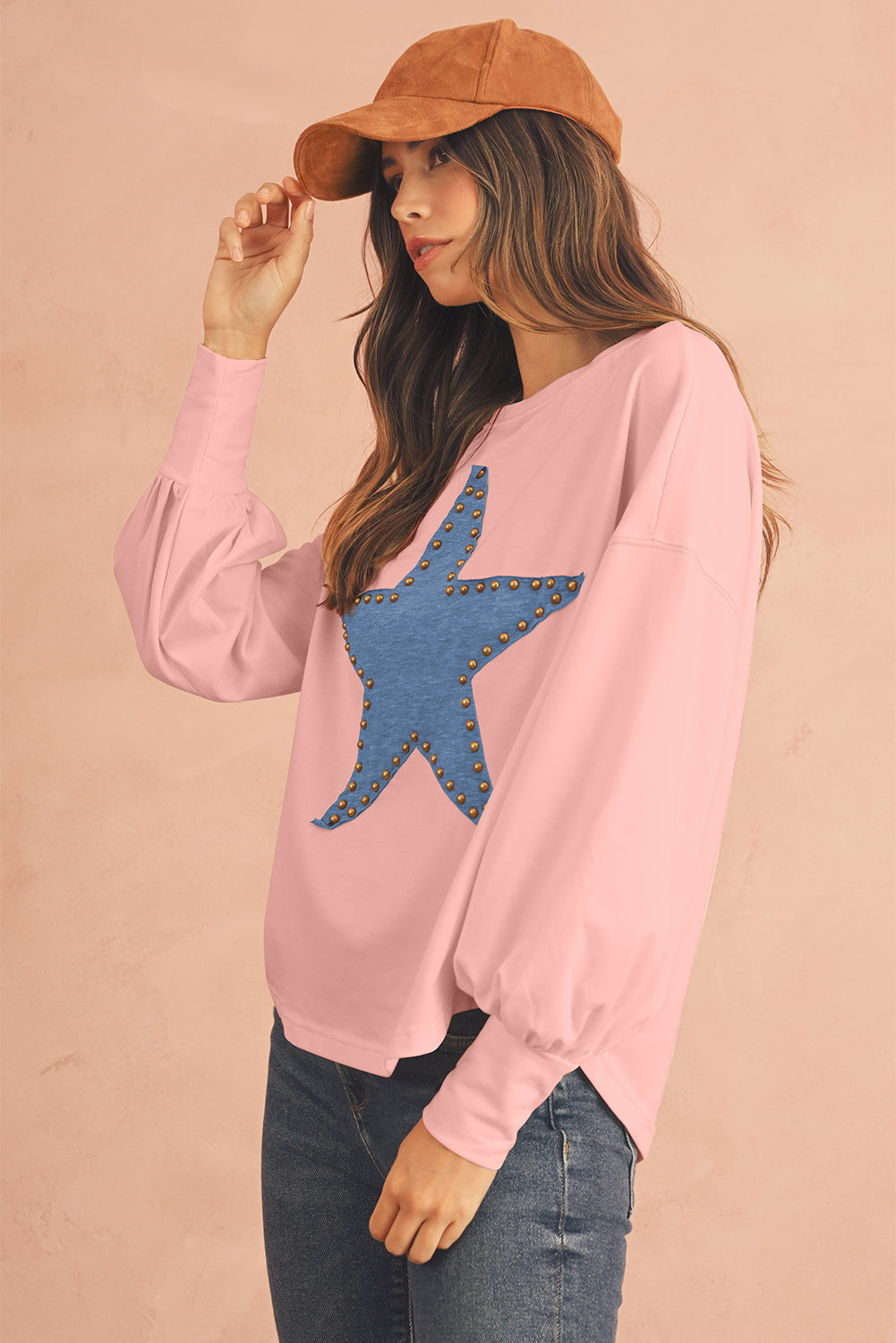 Gossamer Pink Studded Star Graphic Oversized Top