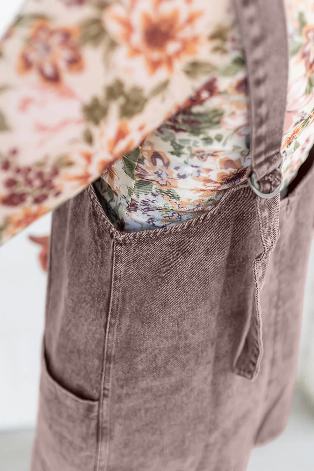 Vintage Washed Denim V Neck Suspender Mini Dress