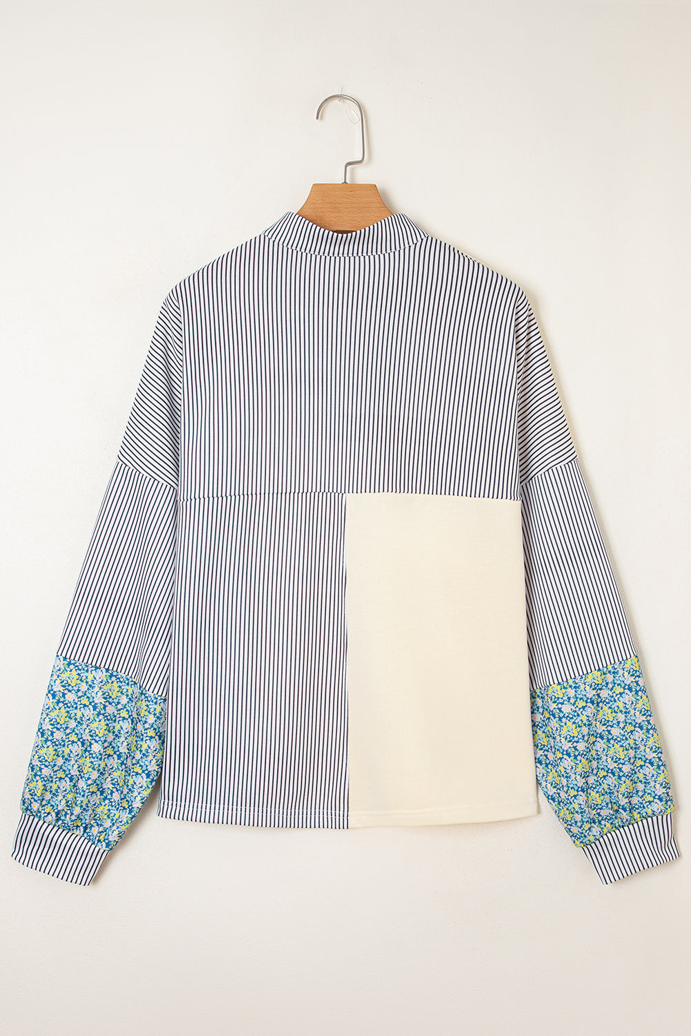Beige Floral Striped Patchwork Drop Sleeve Boxy Fit Sweatshirt